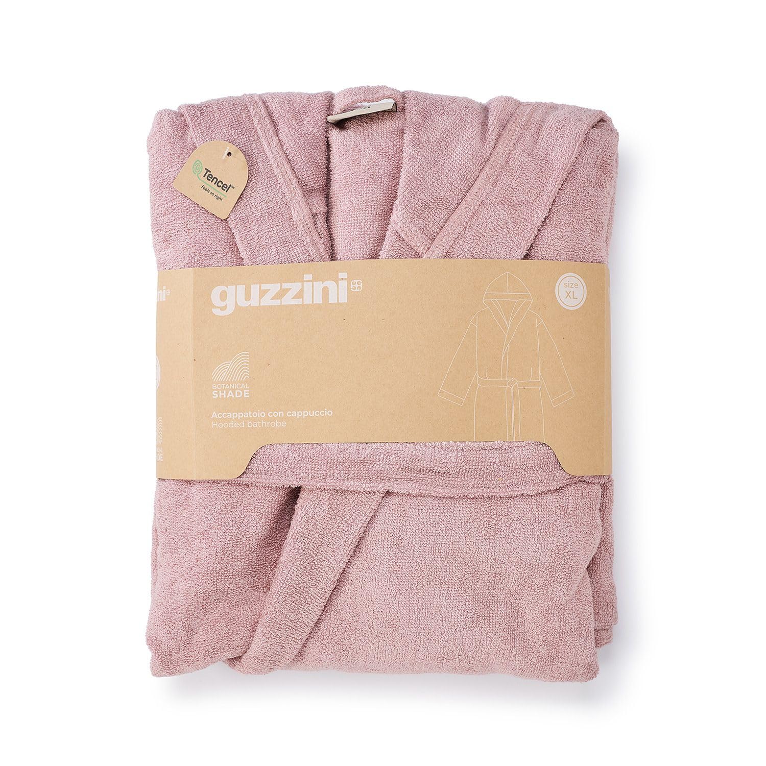 GUZZINI Botanical - Bademantel Damen Flauschig und Frottee aus Baumwolle und Lyocell, Weiches, Glattes ÖkoTex, Bademantel Herren und Bademäntel für Damen mit Kapuze, Gürtel, Saugfähig Widerstandsfähig