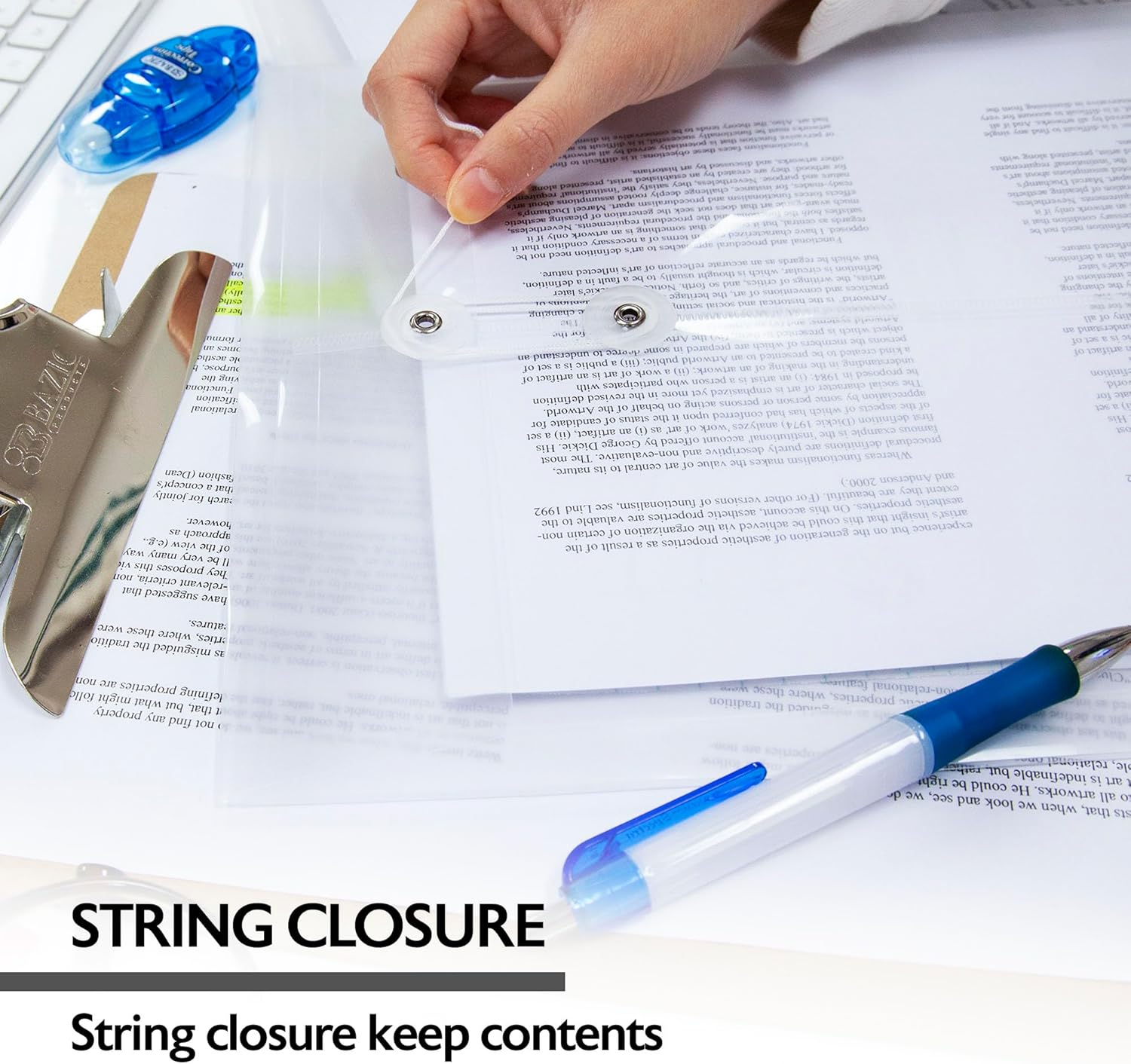 BAZIC Products Plastic Envelopes with String Closure, Clear Poly Envelopes with 1 Top-Loading and 1 Side-Loading Design, Durable Transparent File Holders for Home, Office, or School, 48 Counts