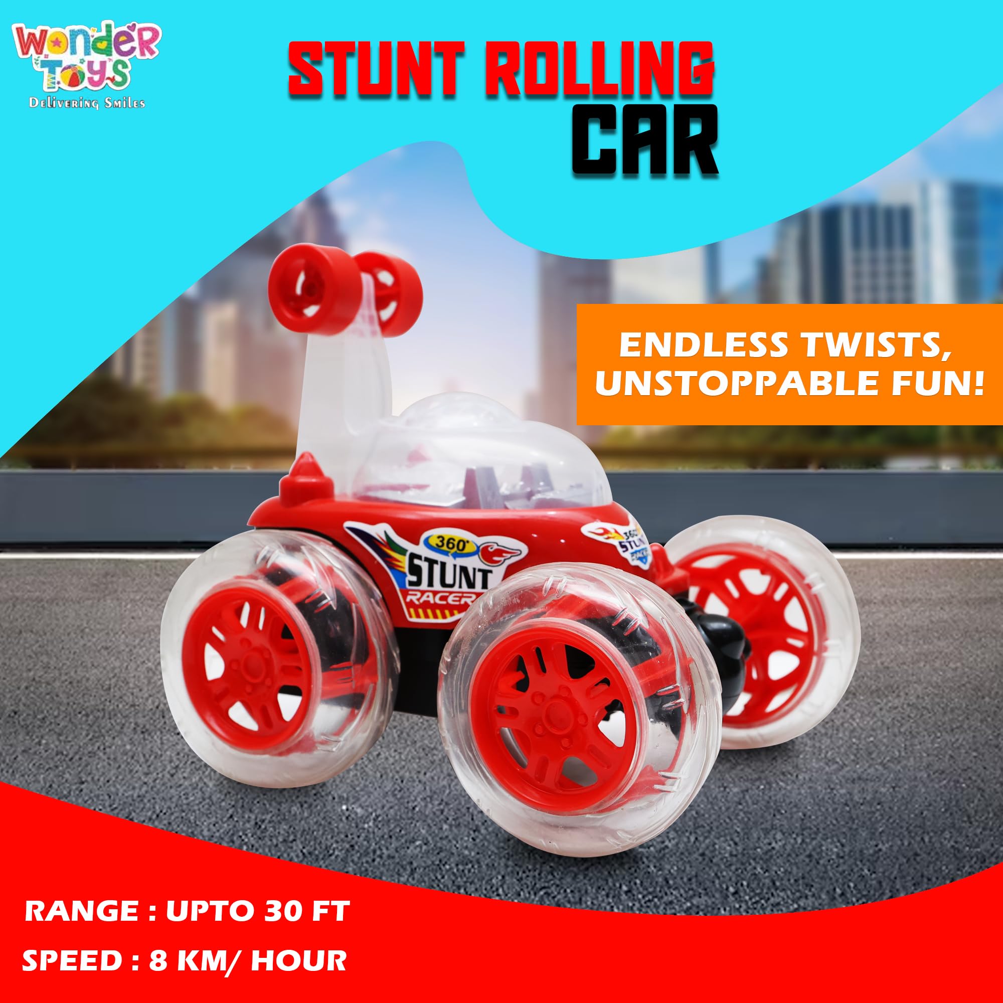 Wonder Remote Control Rotating Rolling Stunt RC Car Toys for Kids Off Road Vehicle Toy Cars Kids Monster Truck Rock Climbing Car Toy 2-10 Year- Red 1