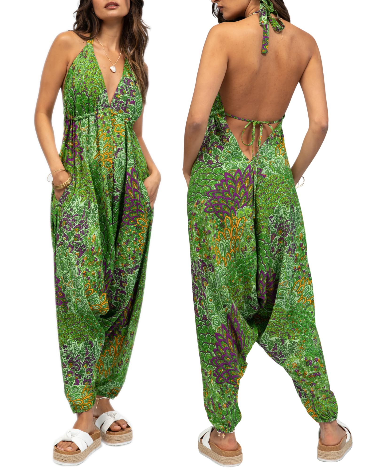 likemary Jumpsuits for Women UK - Harem Jumpsuit All in One - Halter Neck Genie Romper with Pockets - Sexy & Comfy One Piece Ideal for Holidays
