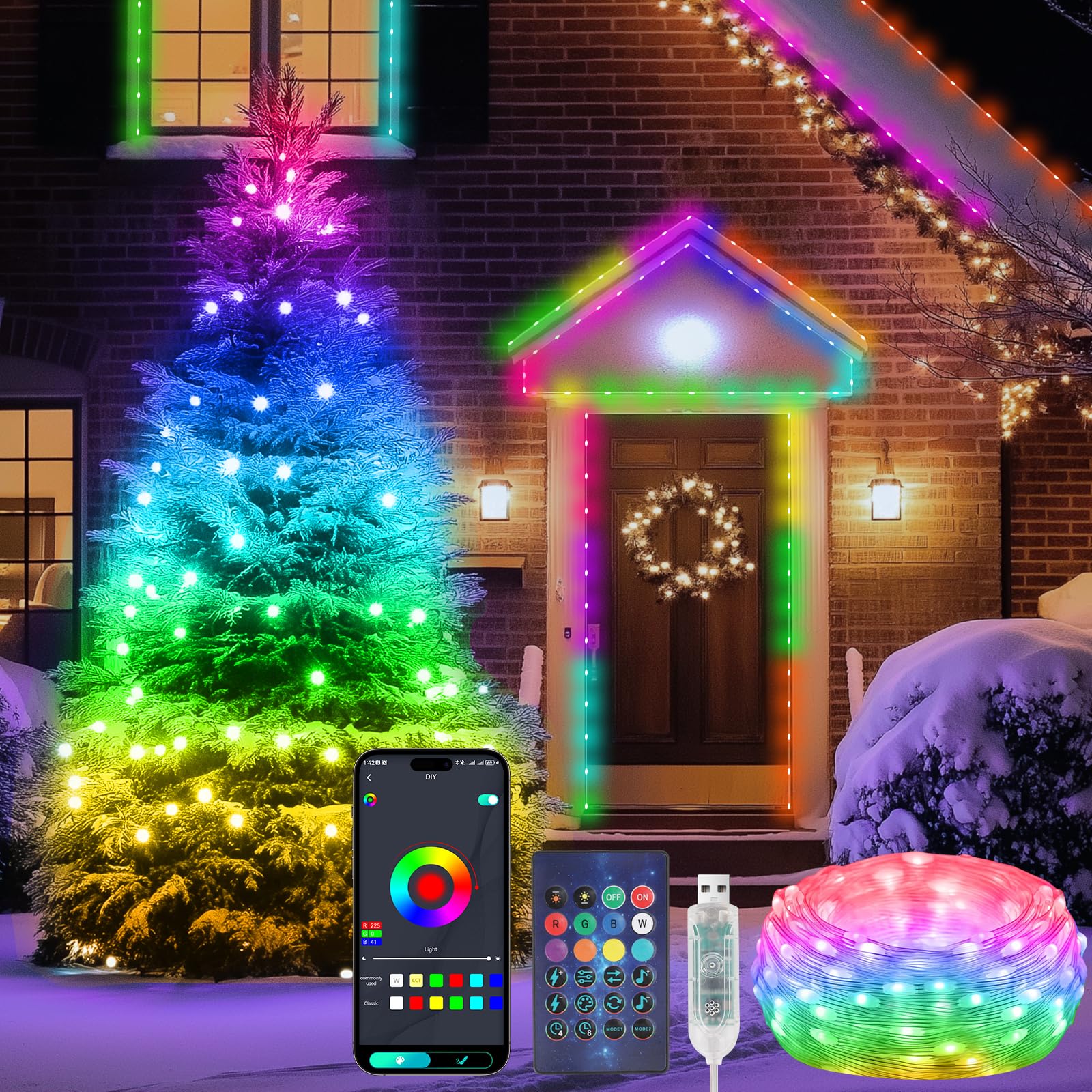 Striscia Led A Batteria Luci LED Natale 10M Con Telecomando RGB