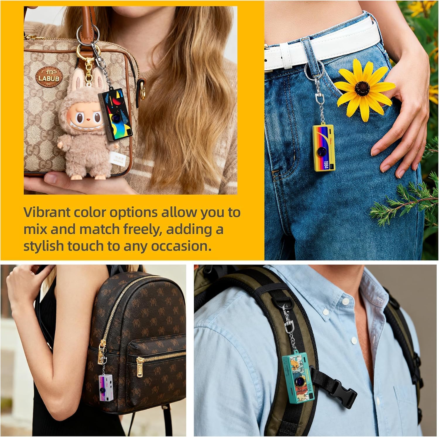 Mini Keychain Digital Camera, 1080P HD Video Recorder, Mirco Thumb Camera, Digicam,Video Recording,Bag Charm for Vlog Kids Adult Students (Yellow) — Amazon image 3