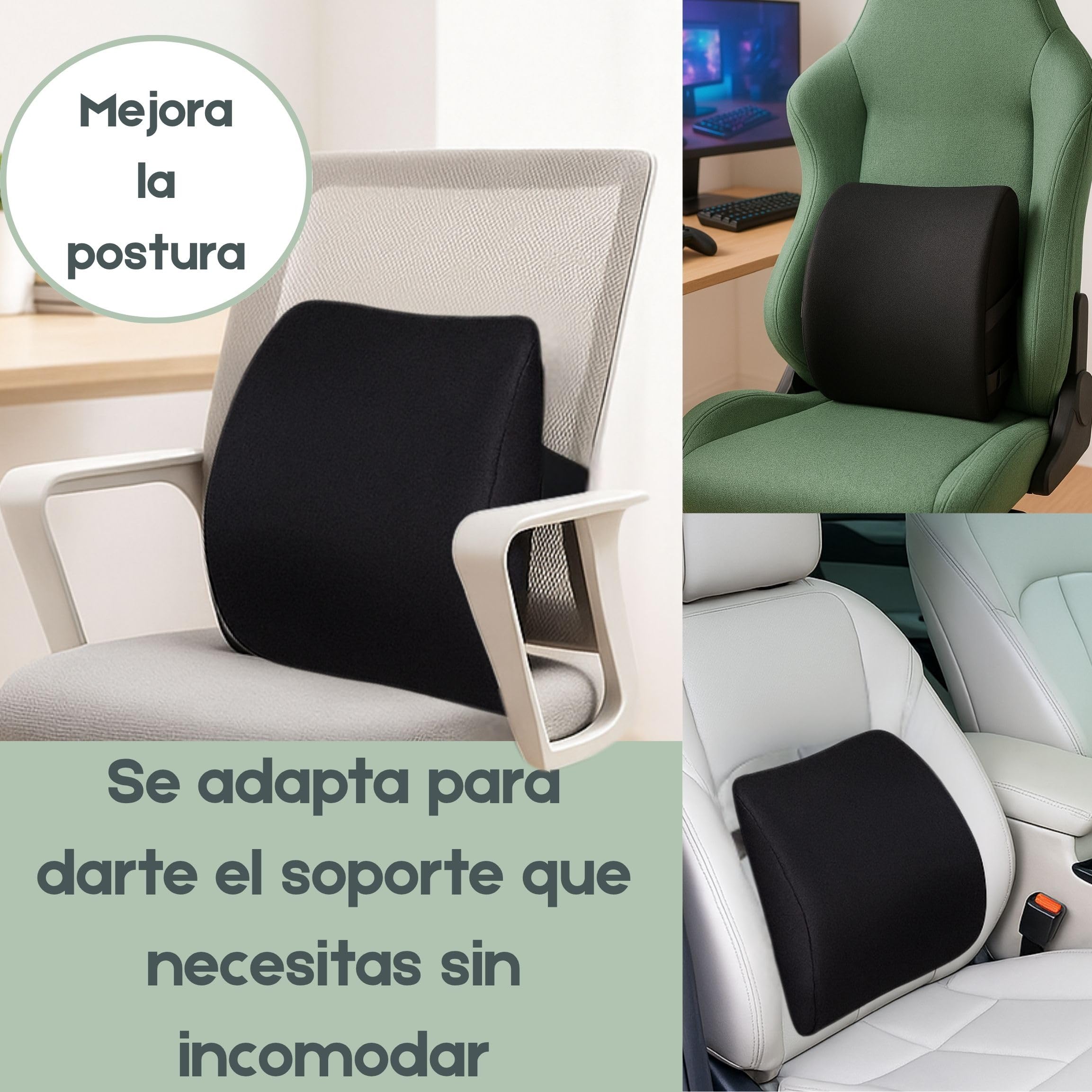 Jacky&Choco Cojín Lumbar Ergonómico de Espuma Viscoelástica para Silla de Oficina y Asiento de Coche, Almohada de Soporte Lumbar para Espalda con Bandas Ajustables