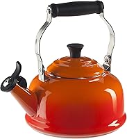 Vista 10 de Le Creuset Tetera silbante de acero esmaltado, 1.7 cuartos de galón, color cereza