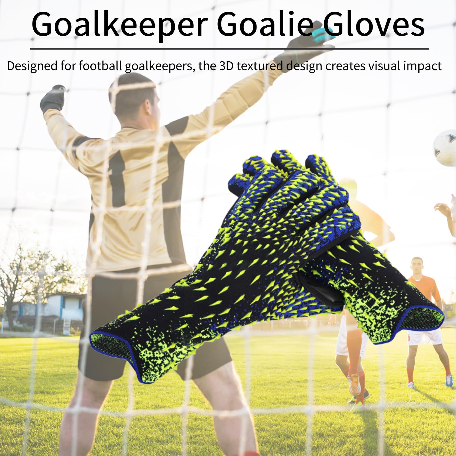 Soccer Goalie Gloves Kids Youth Adult, Goalkeeper Gloves Strong Grip With Fingersave And Double Wrist Protection, Fit Match Training