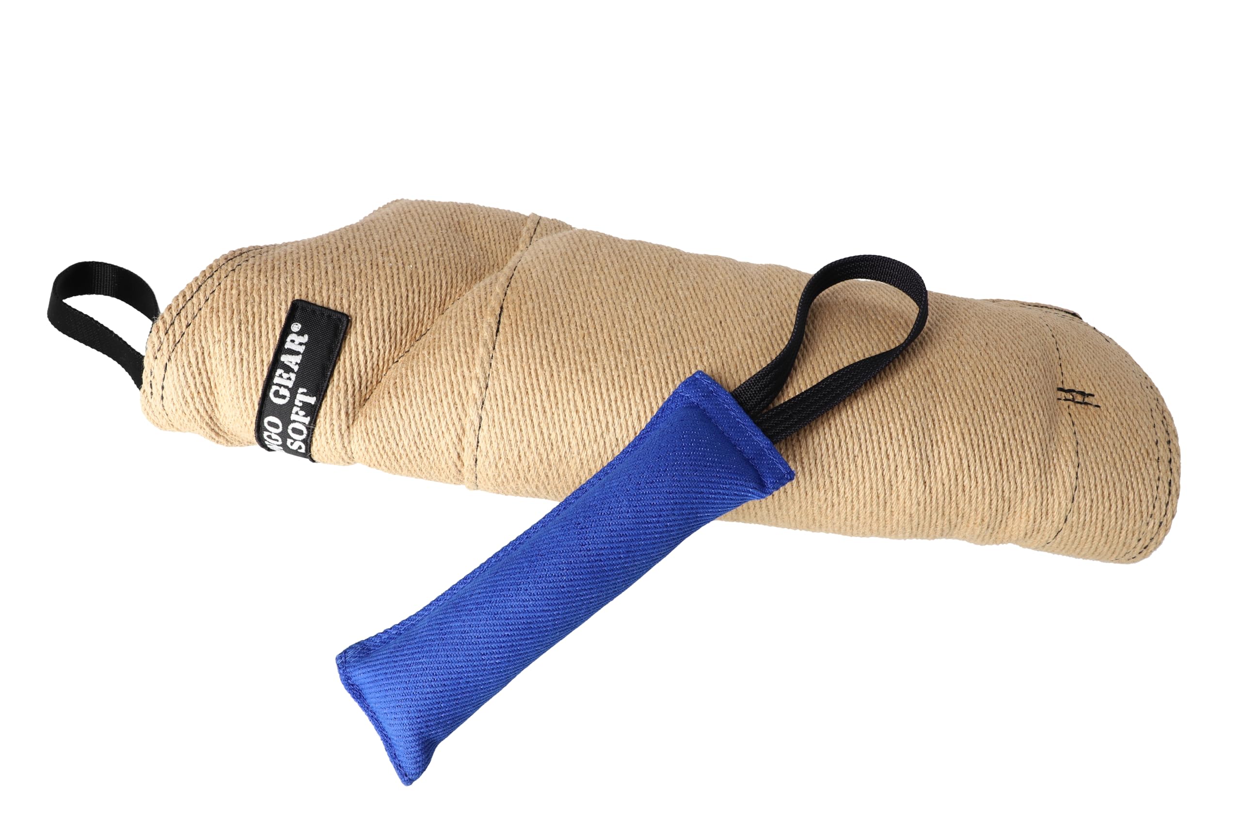 DINGO GEAR Set: Midi Soft Jute Bite Sleeve with Nylcot Tug Toy, Bite Training Tools for IGP Dog Sports Services, Level 3 Advanced - Ecru & Blue (S010042)