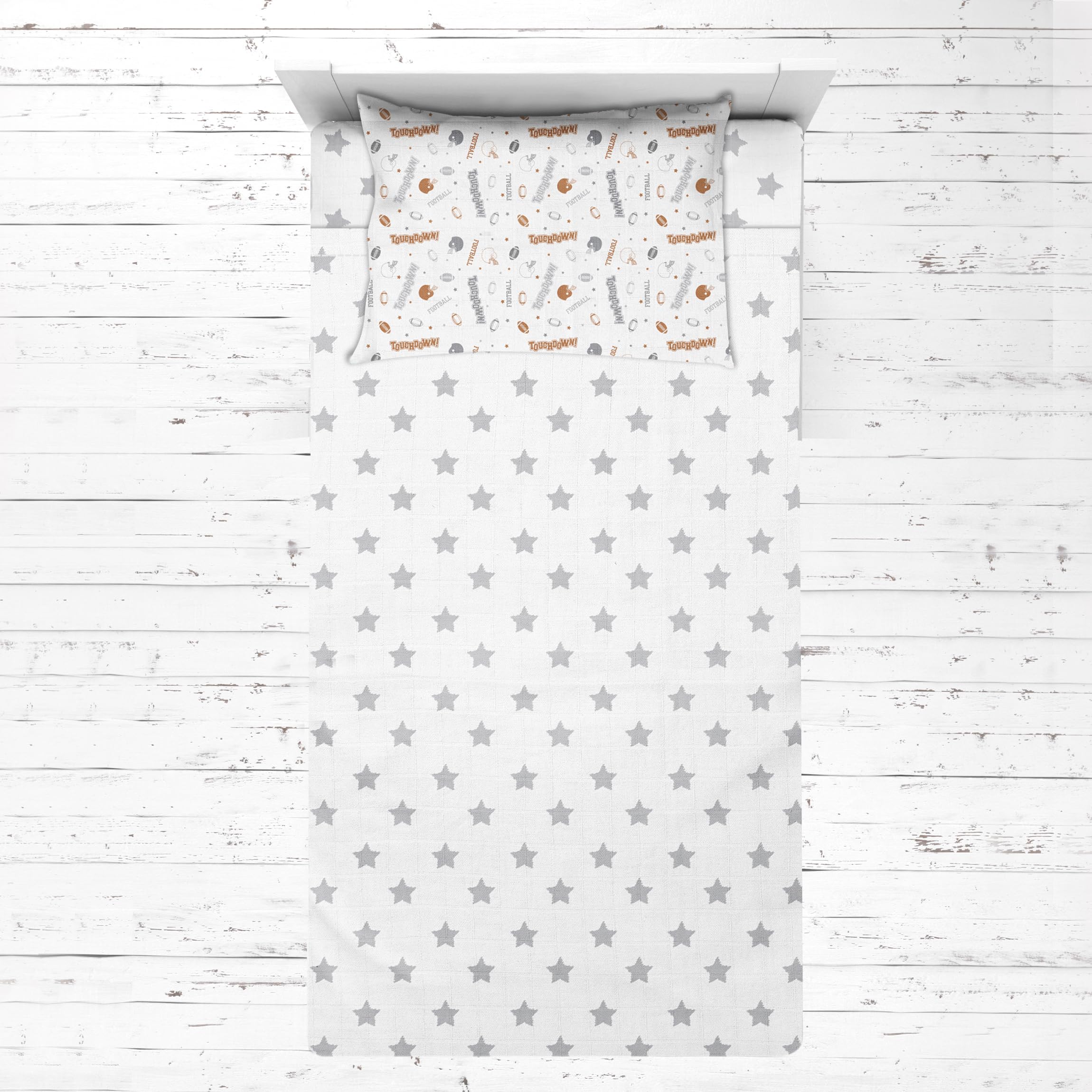 Bacati Muslin 3 Piece Toddler Bedding Sheet Set, Football/Brown/Grey-image-48