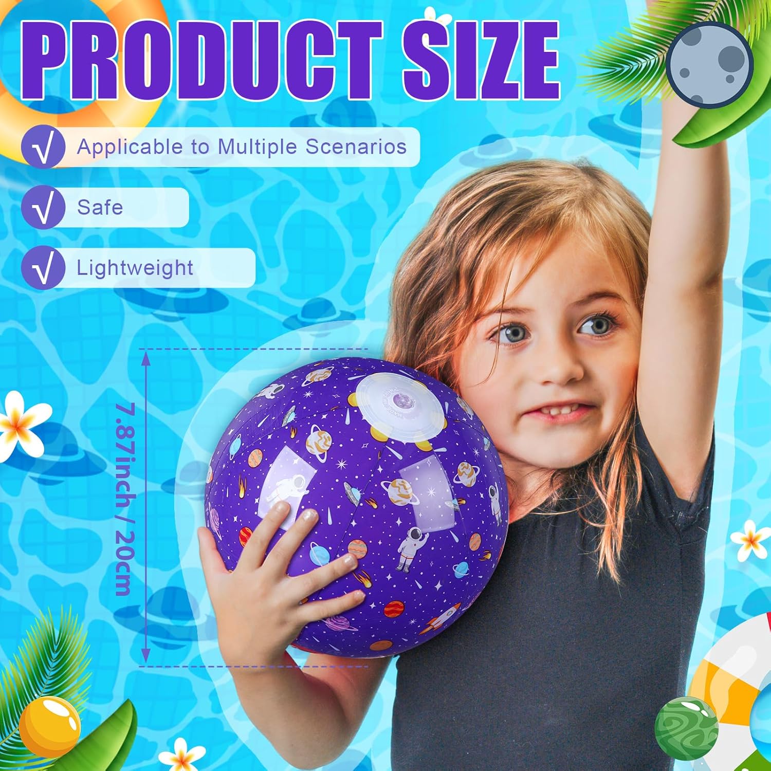 Leyndo 12 Pack Outer Space Themed Beach Ball for Kids 7.87" Bulk for Summer Pool and Beach Game Gifts and Birthday Party Supplies and End of The Year Class Party Decoration Favors