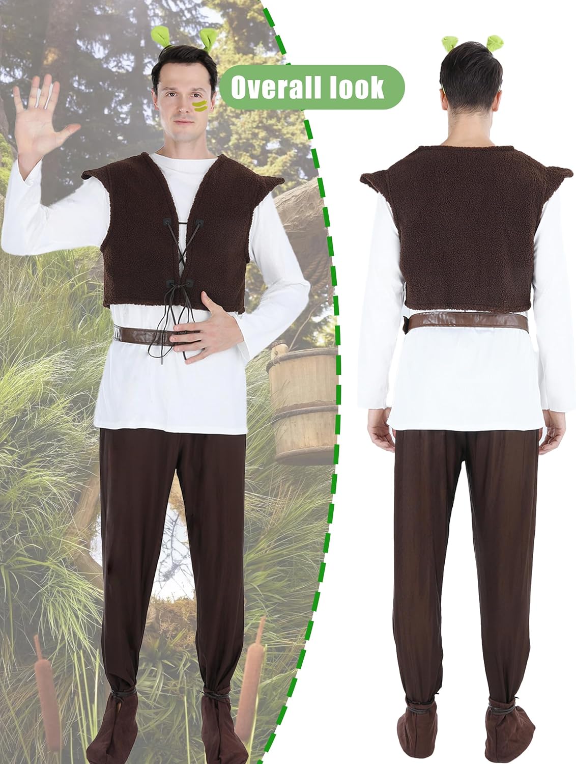 5Pcs Halloween Monster Costume,Mens Shirt Vest Pants Shoe Covers Belt,Character Outfit for Adults Cosplay Full Set