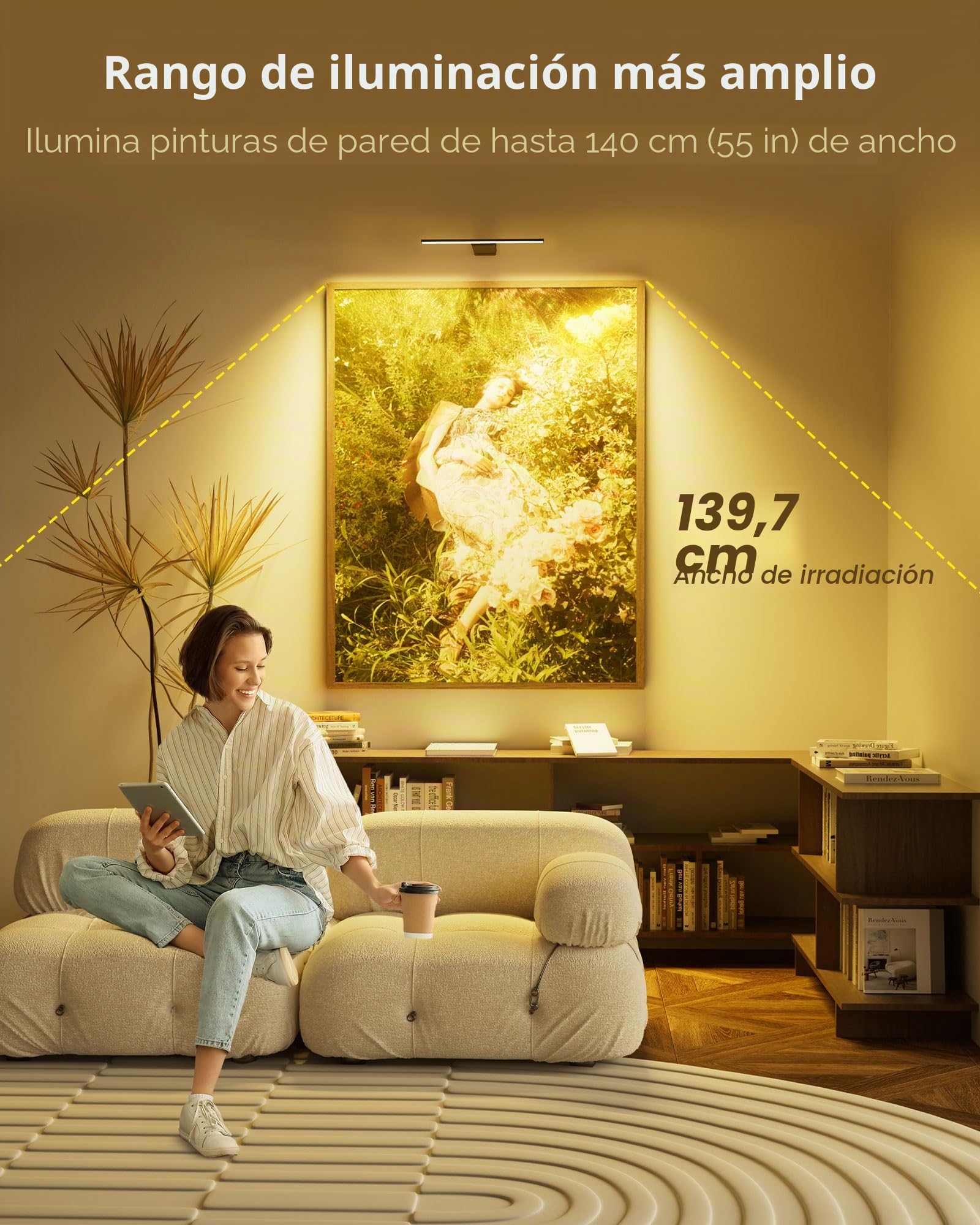 Iluminación de imagen inalámbrica, batería de 12000 mAh, lámpara de imágenes recargable con mando a distancia, lámpara de pared LED regulable para interiores para cuadros y pinturas, 3 temperaturas de