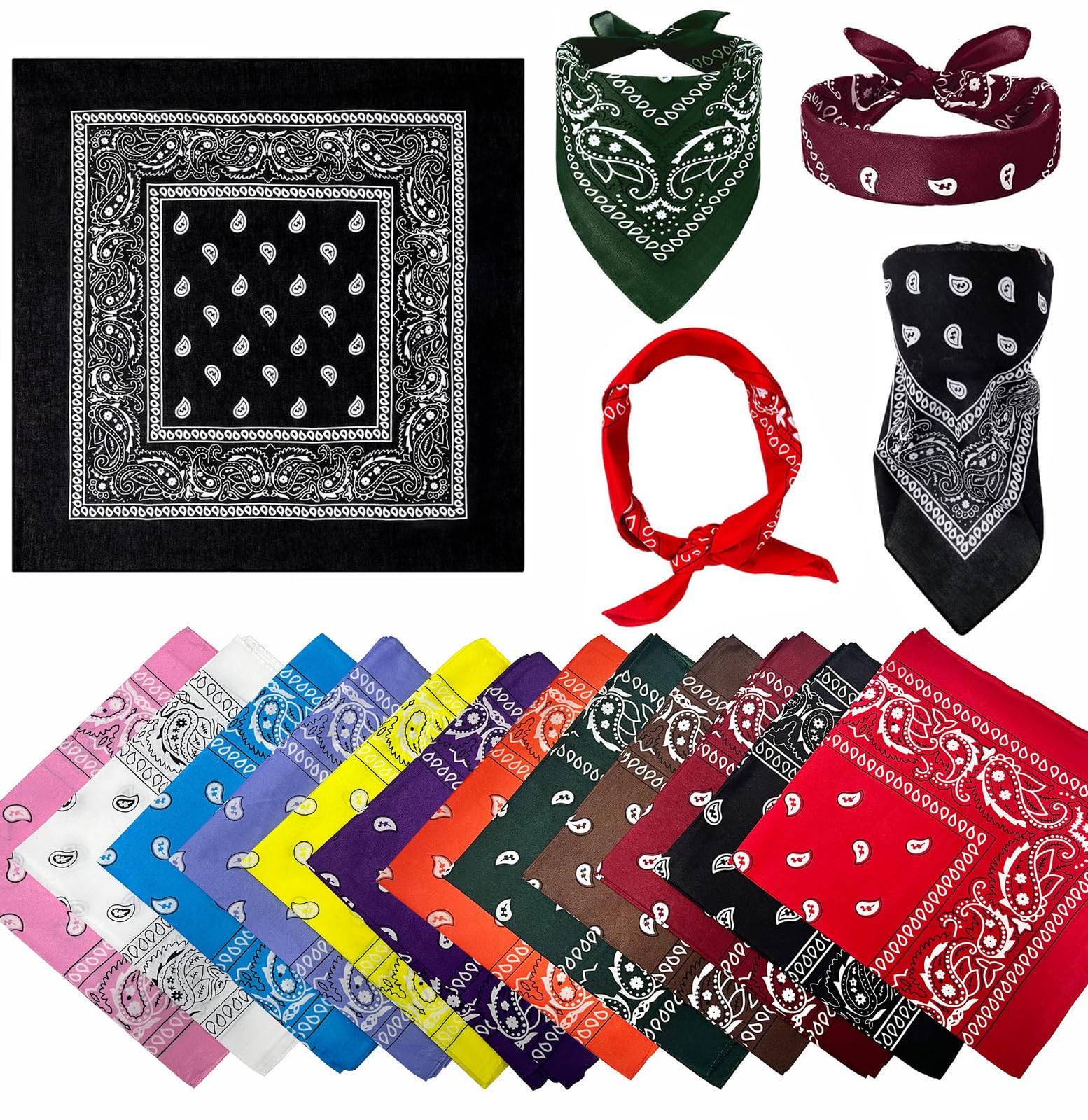Lot De 3 Foulards Carrés 55x55 Cm - Motif Cachemire Classique Rouge Noir Blanc - Polyvalent Homme Femme Enfant - Style Vintage