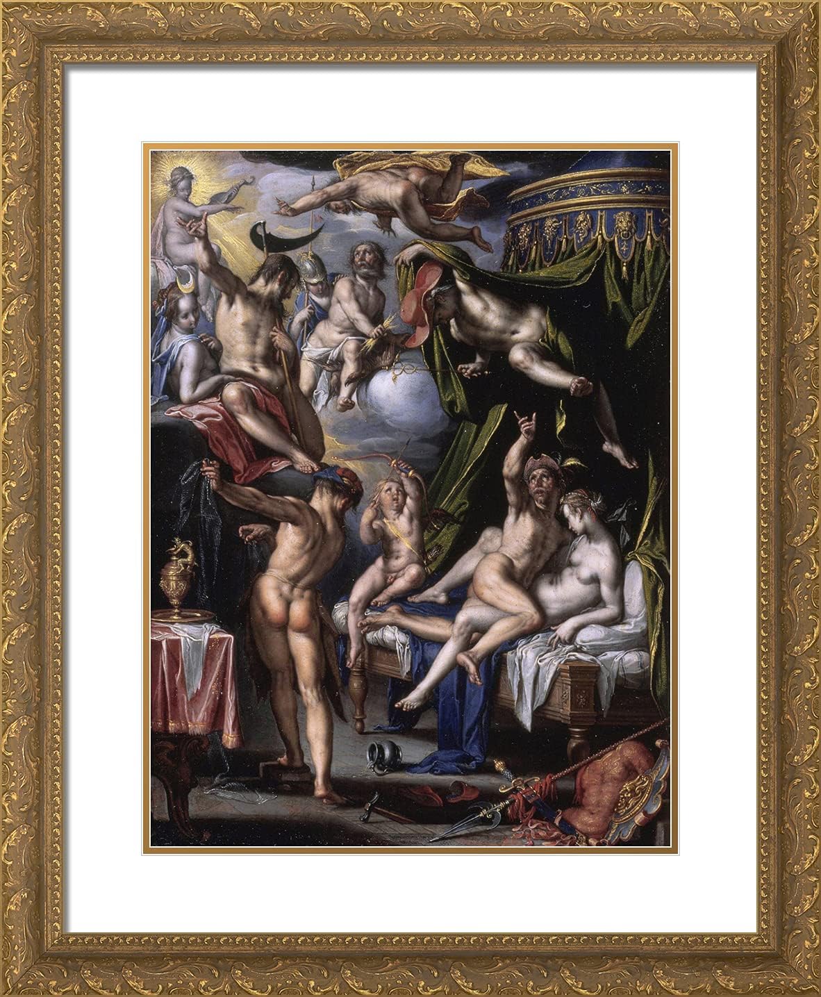 ArtDirect Wtewael, Joachim 20x24 Gold Ornate Framed Art Print with Double Matting Titled: Mars and Venus Surprised by Vulcan