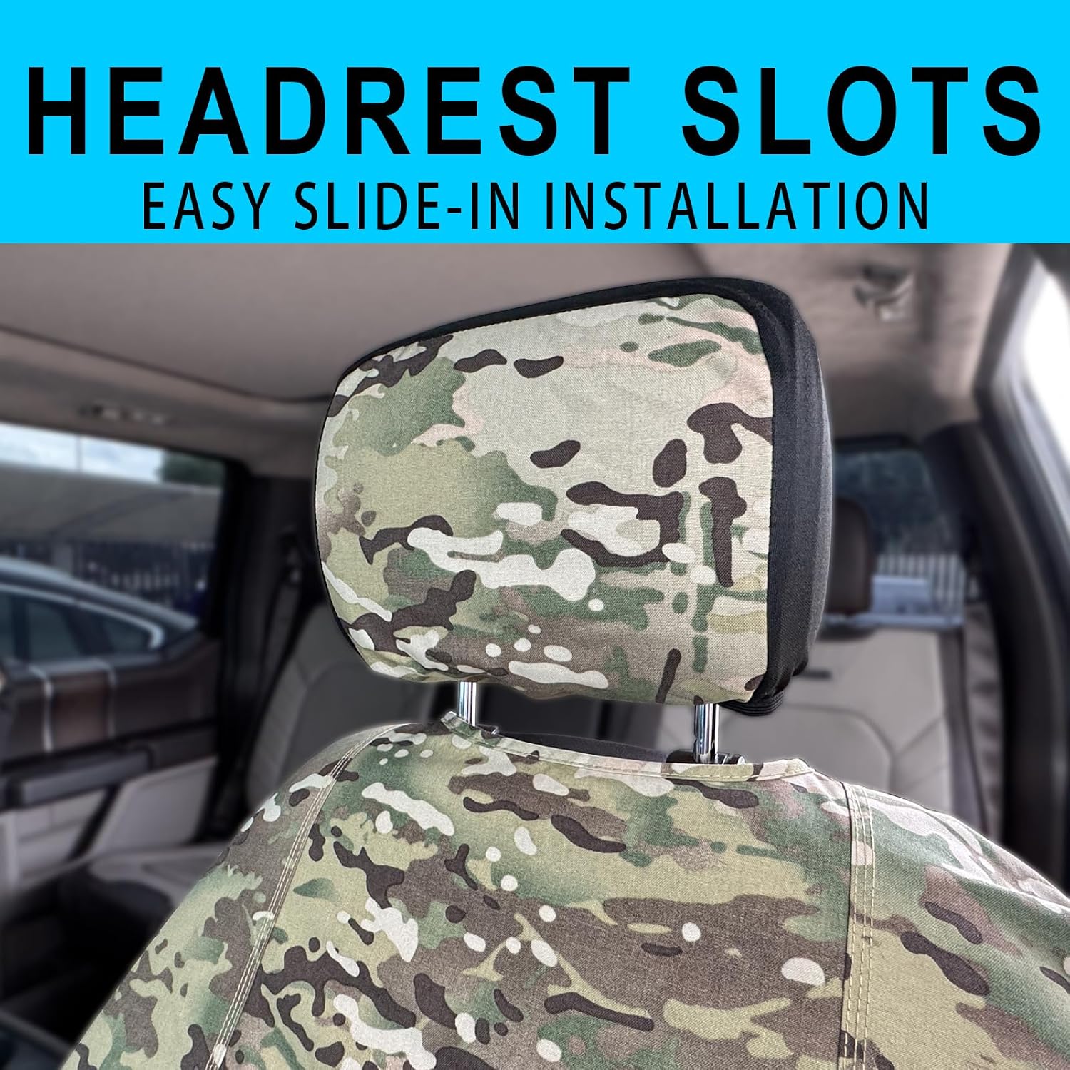 Car Front Seat Covers,Automotive Universal Waterproof Nylon Canvas Bucket Stitch Heavy Duty Semi Truck Driver Seat Cover for SUV, Trucks and Cars (Camouflage)
