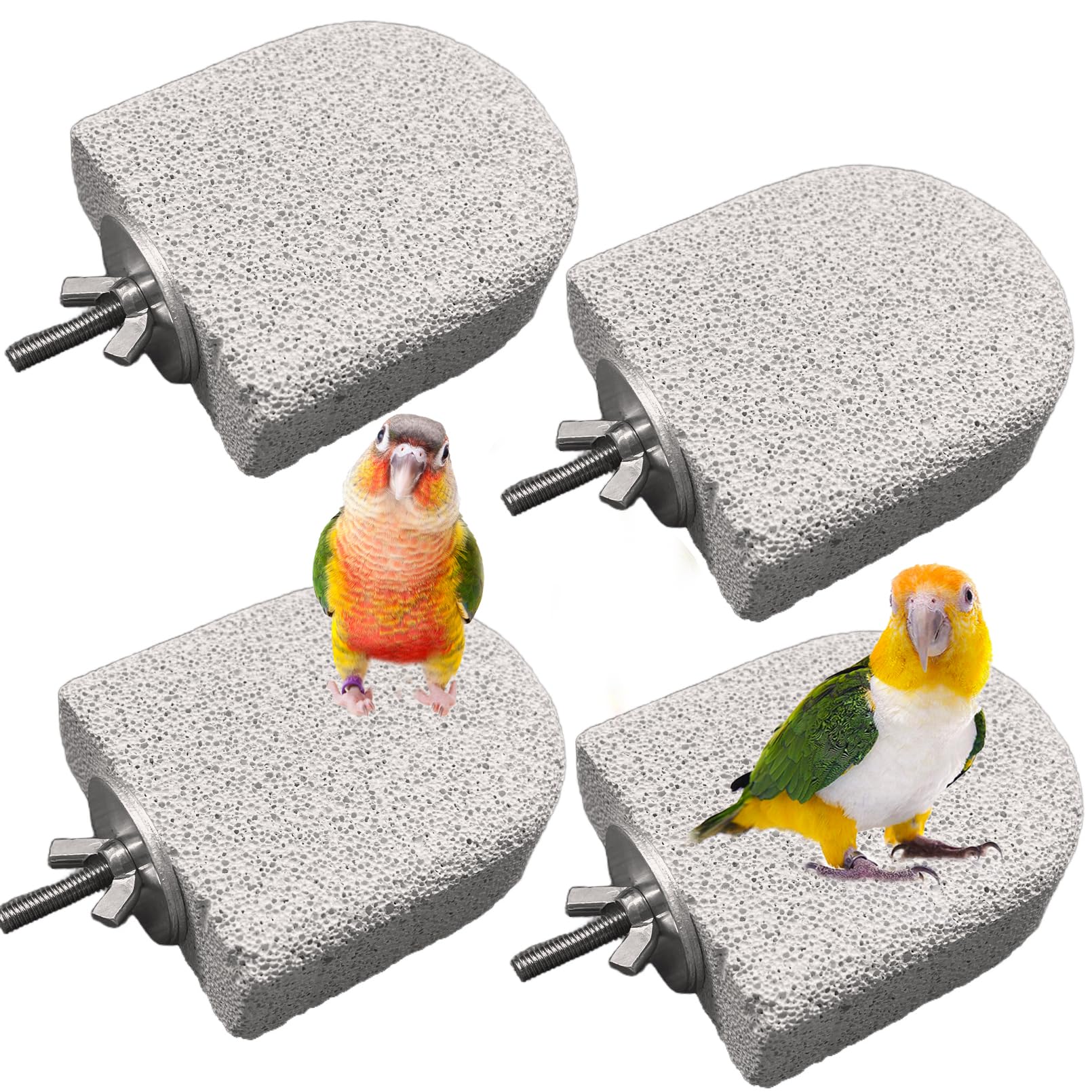 4 PCS Bird Beak Grinding Stone,Bird Perch Stands,Parrot Calcium Perch Platform,Parakeet Pumice Lava Beak Grinding Block Claws Trimmer Climbing Chewing Toys for Budgie Cockatiel Conure Lovebird