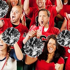 4Pcs Metallic Cheerleading Pom Poms, Creatiee 2 Pair Cheerleader Cheering Squad Pompoms for School Sports Dance Games Team Spirit Cheer (Black-Silver)