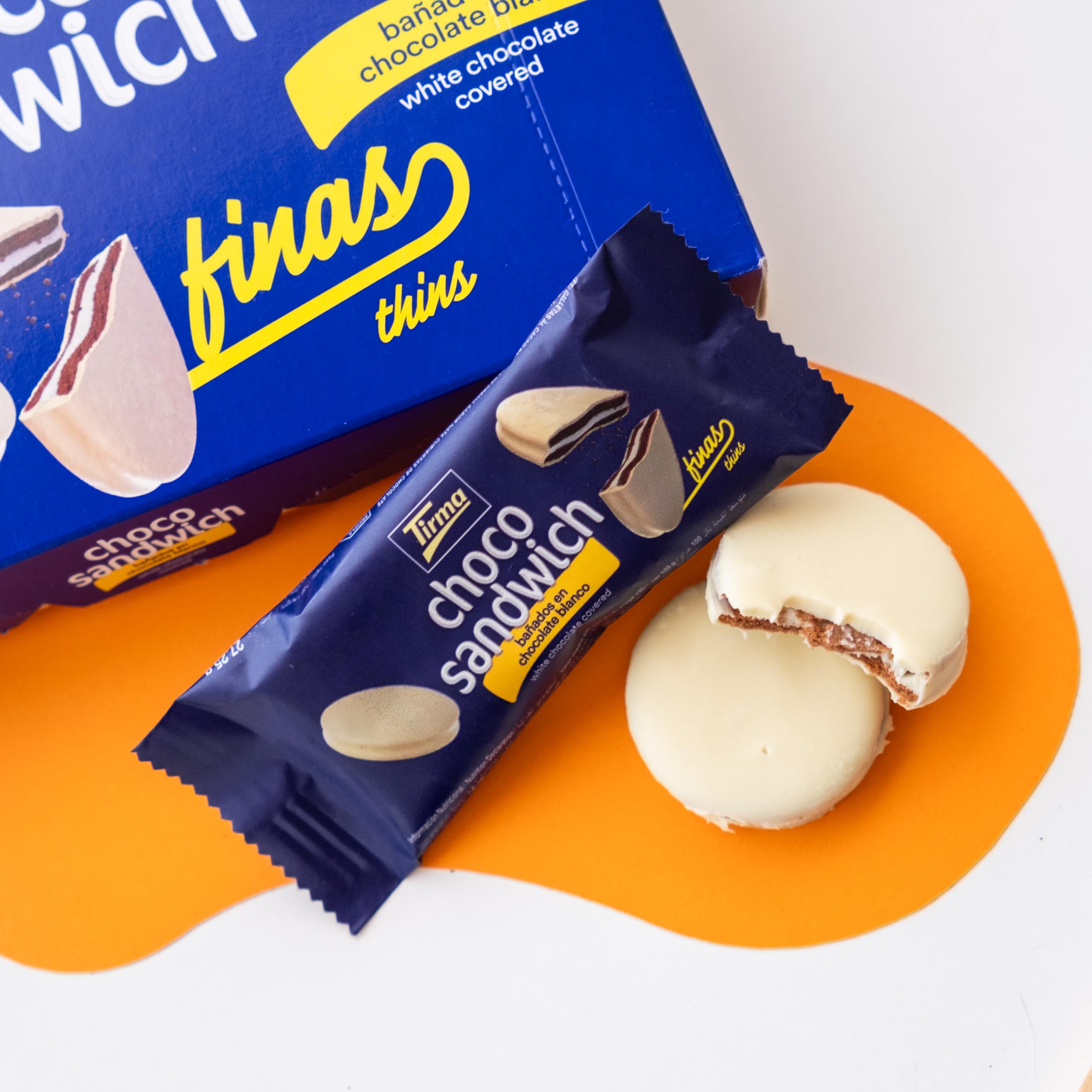 Tirma Choco Sándwich Fino de Chocolate Blanco – 8 Packs de 27,25 g (Estuche de 218 g) | Galletas con Relleno Bañadas en Chocolate Blanco | Snack Dulce Ideal para Merienda y Tentempiés