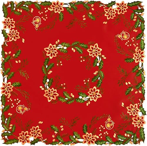 Miniatura 6 de Simhomsen Mantel cuadrado pequeño bordado de Navidad, adorno (rojo A)