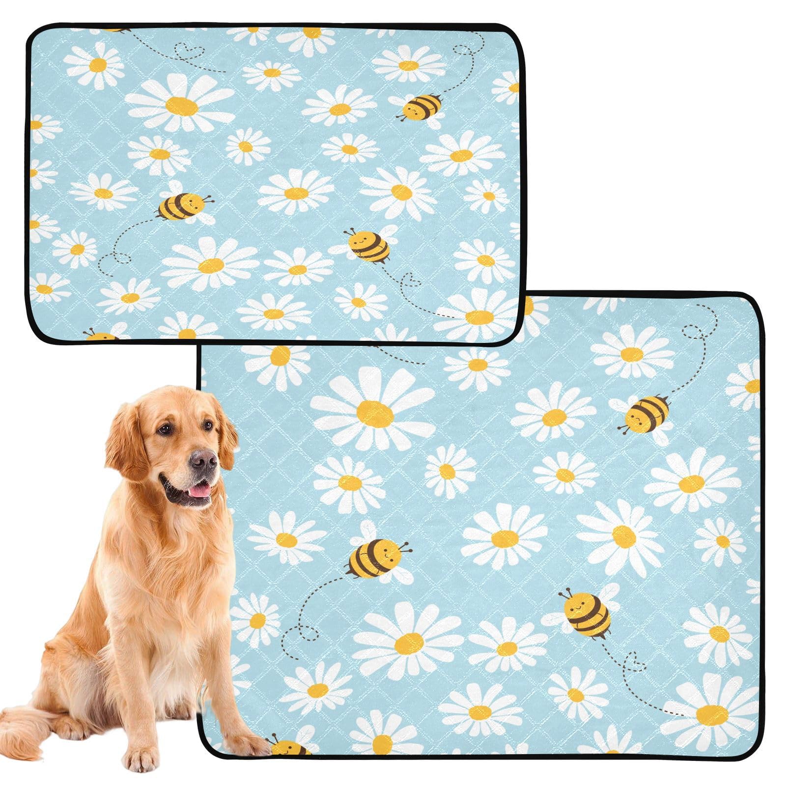 Cgiub A Cute Daisy Washable Pee Pads For Dogs 2Pack Reusable Puppy Pads Bsorbent Leak-Proof Dog Whelping Pads Pads Reusable Non-Slip Pet Potty Pads 61X91.4cm + 91.4X106.7cm