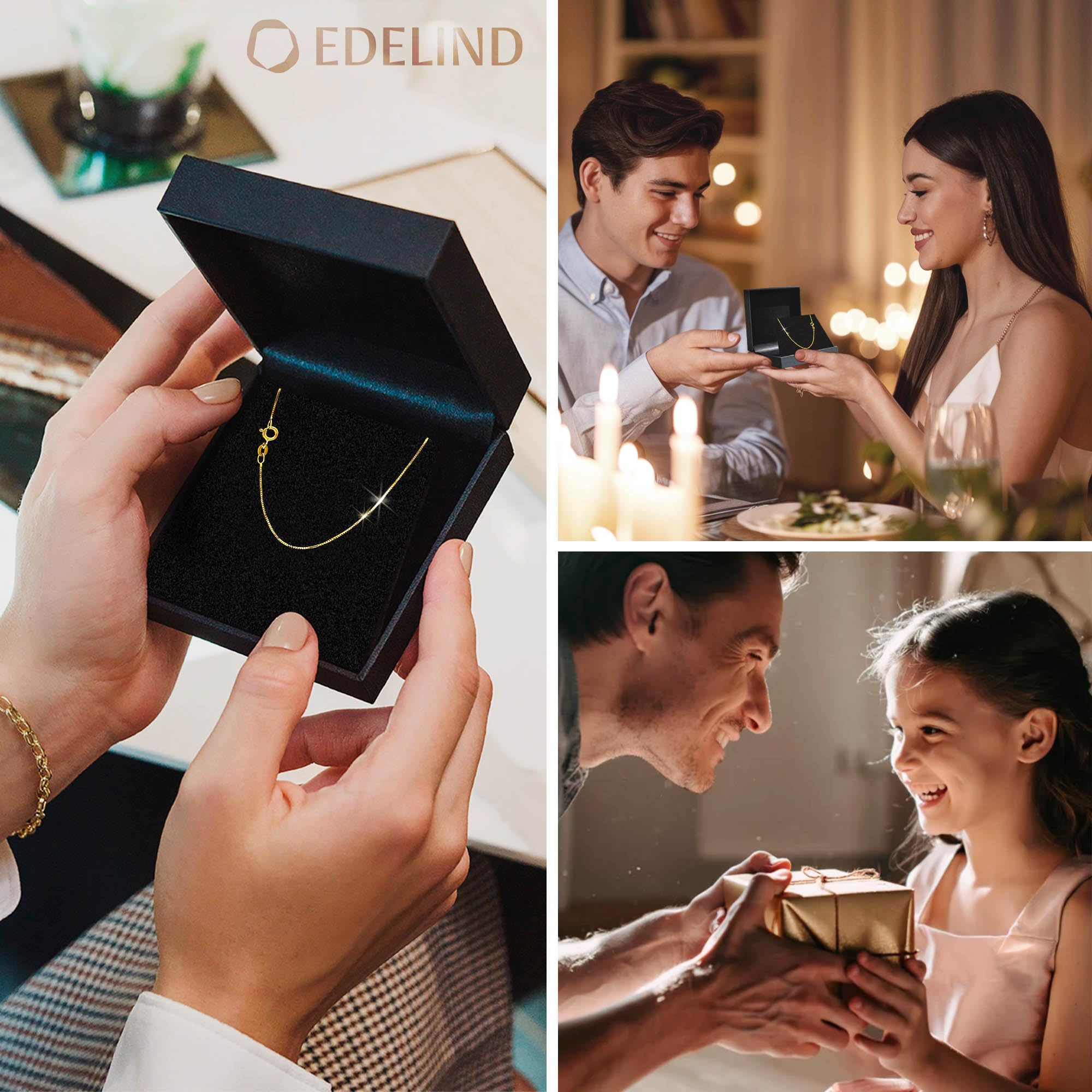 EDELIND Goldkette Damen 585 333 Echtgold - Venezianerkette 0.6mm auch 375, 750 Gelbgold - mit Geschenkbox