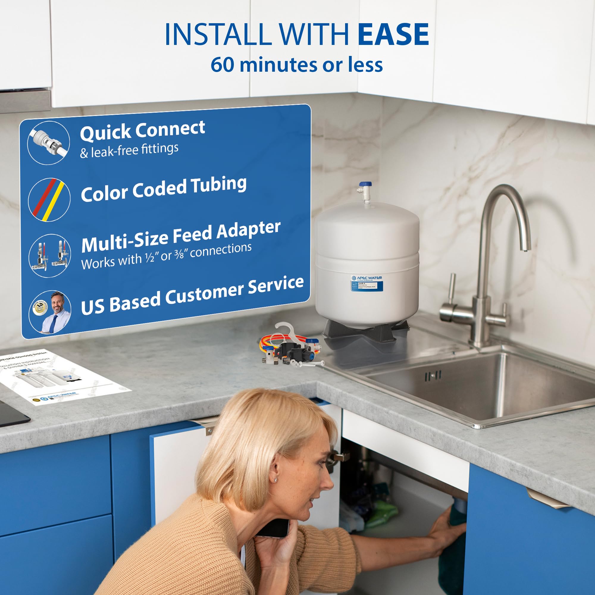 APEC Water Systems Ultimate RO-Hi Top Tier Supreme Certified High Output Fast Flow Ultra Safe Reverse Osmosis Drinking Water Filter System, 90 GPD