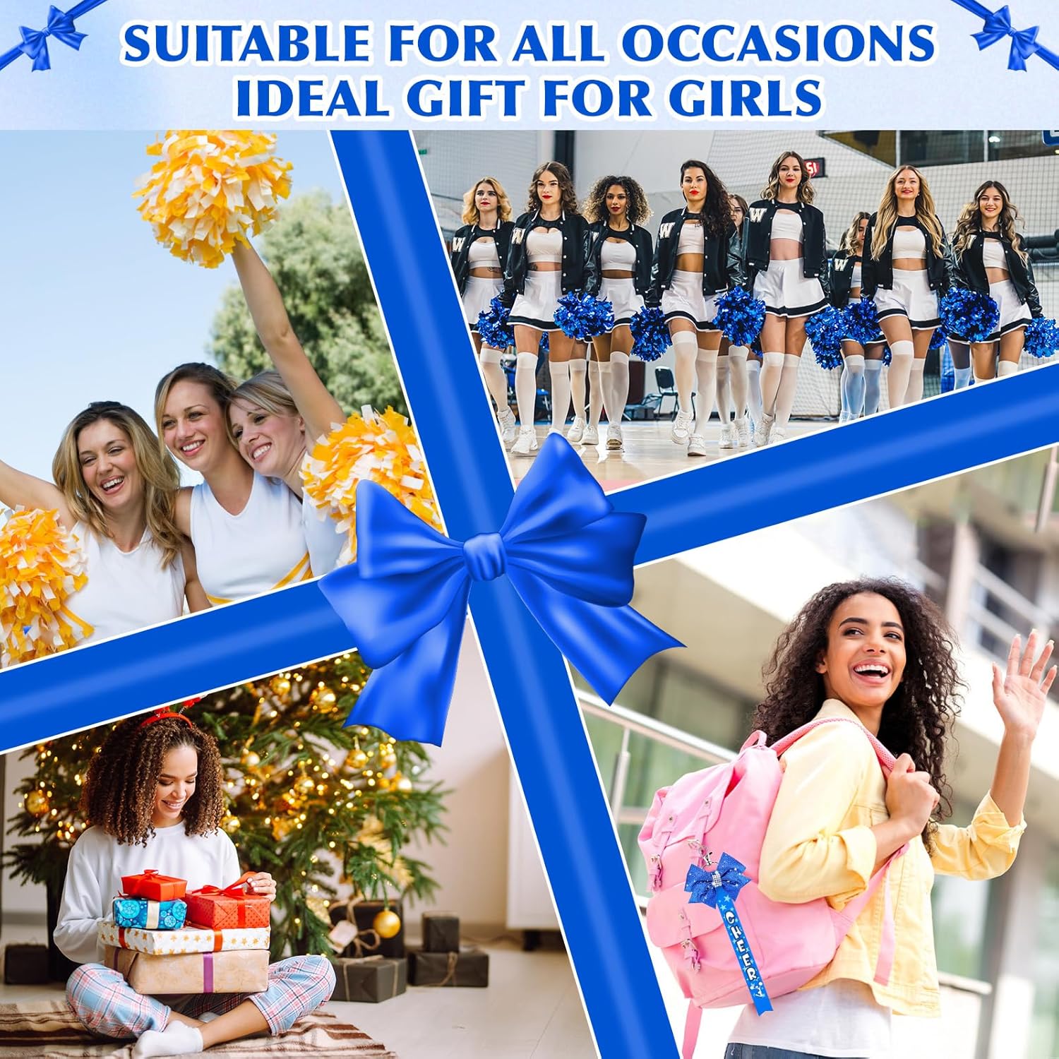 18 Pcs Cheer Ribbon Glitter Cheerleader Bow Keychain Cheerleading Pin Holder Accessories Gifts for Girls - Image 7