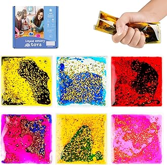 Sensory Soft Gel Liquid Toys: Water Sensory Fidget Toys Square Sensory Toys for Autistic Children 6-Pack