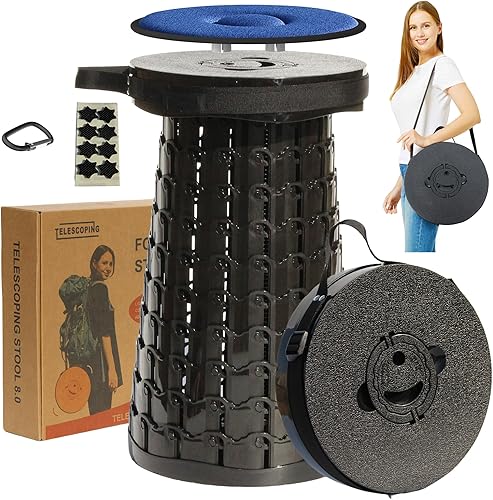 ALEVMOOM Taburete plegable XXL actualizado 2026 de 19.7 pulgadas con cojín, 1000 libras de peso máximo, taburete telescópico portátil resistente,