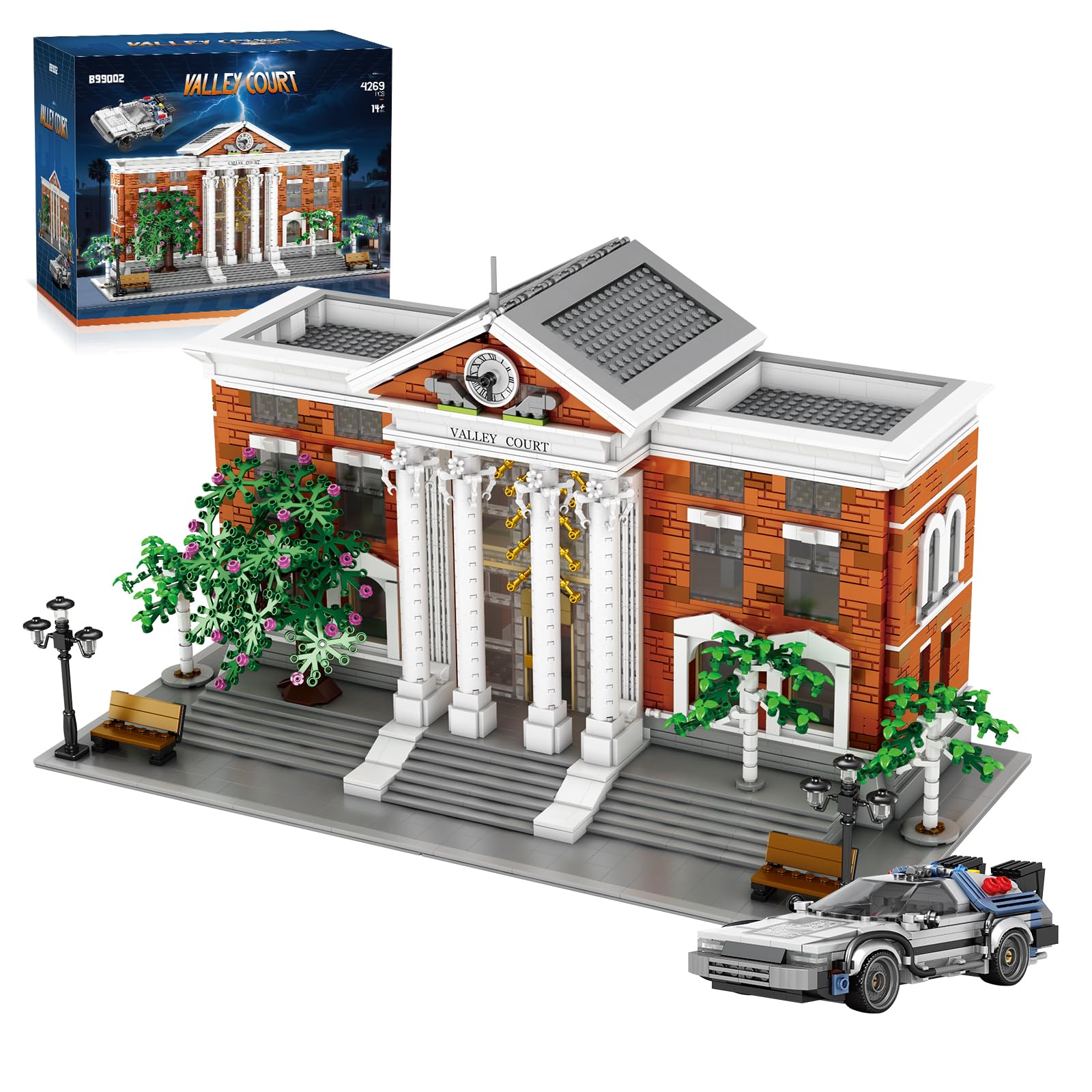 MikaBrical Klemmbausteine Clock Tower Courthouse mit Flugauto - 4269 Teile City Haus Film Architecture, Modular Building Set für Erwachsene