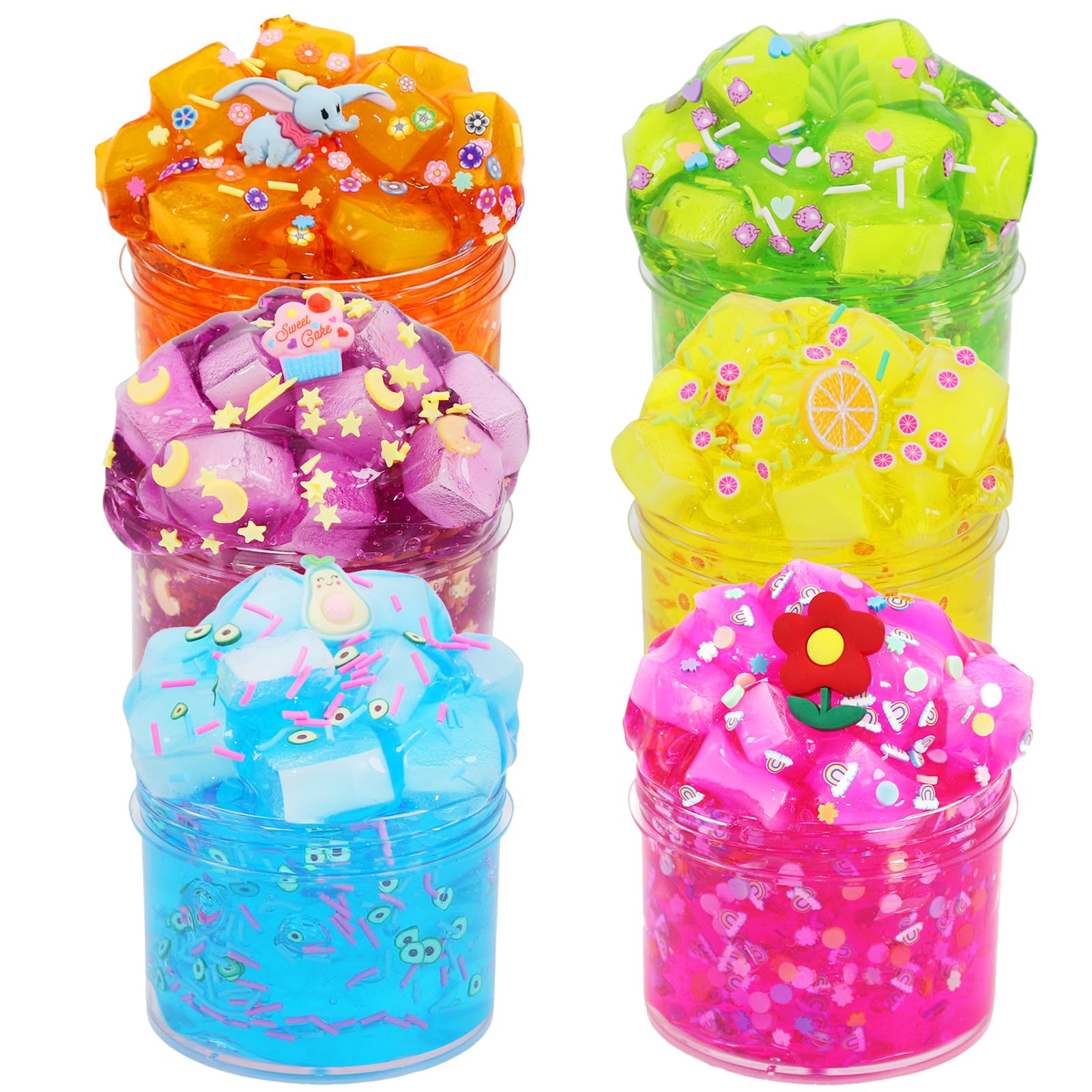 Ainiv Zestaw 6 sztuk Clear Slime, kolorowy, puszysty szlam dla dzieci, prezent na imprezę dla dzieci, urodziny, Wielkanoc, Boże Narodzenie, Nowy Rok, prezent dla dziewcząt i chłopców w wieku 6, 7, 8,