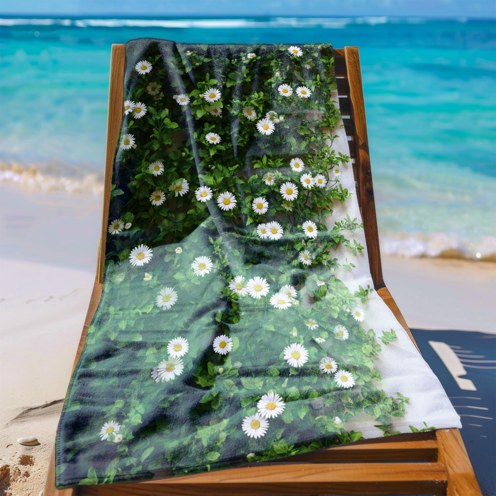 Générique Serviette Microfibre Plage Modèle Vert Blanc