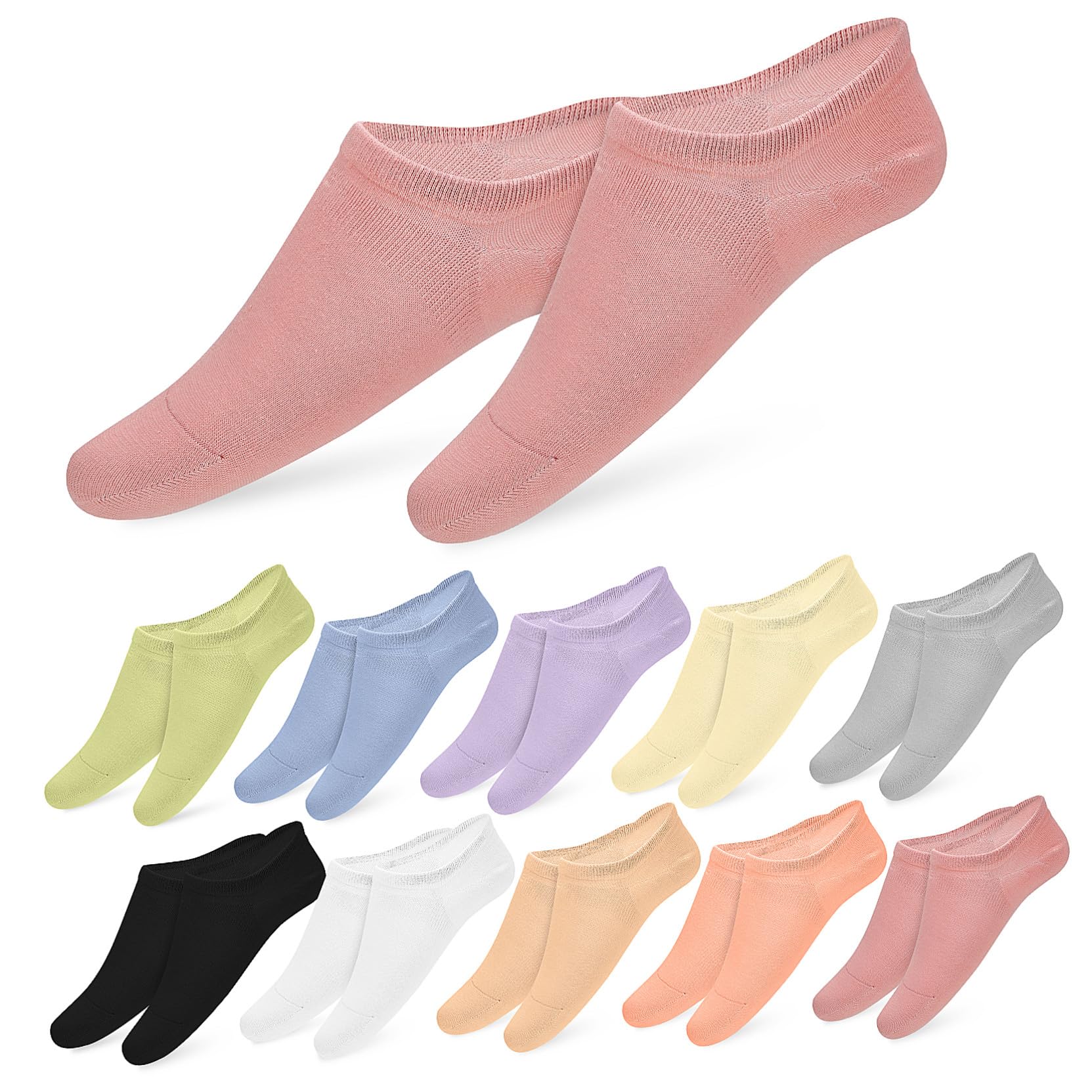 12 pares Calcetines de Mujer de Algodón Tobilleros sin Transpirables y Antideslizantes Diseño para Deporte y Diario