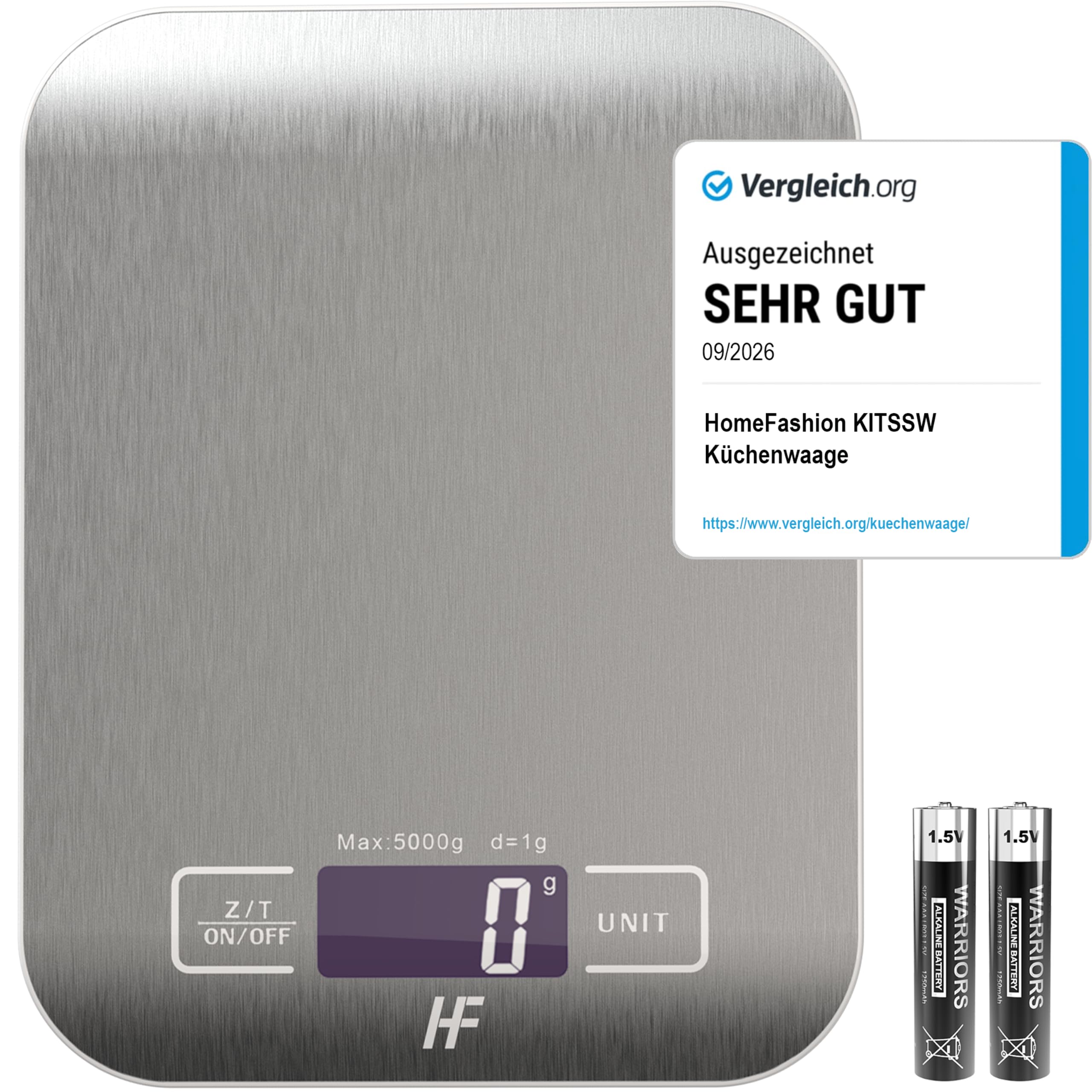 HomeFashion Digitale Küchenwaage 5kg 1g 11lb Edelstahlplattform, LED-Display, Präzisions-Lebensmittelwaage für Küche, Kochen, Backen, Zuhause und Büro Küche, Haushalt & Wohnen