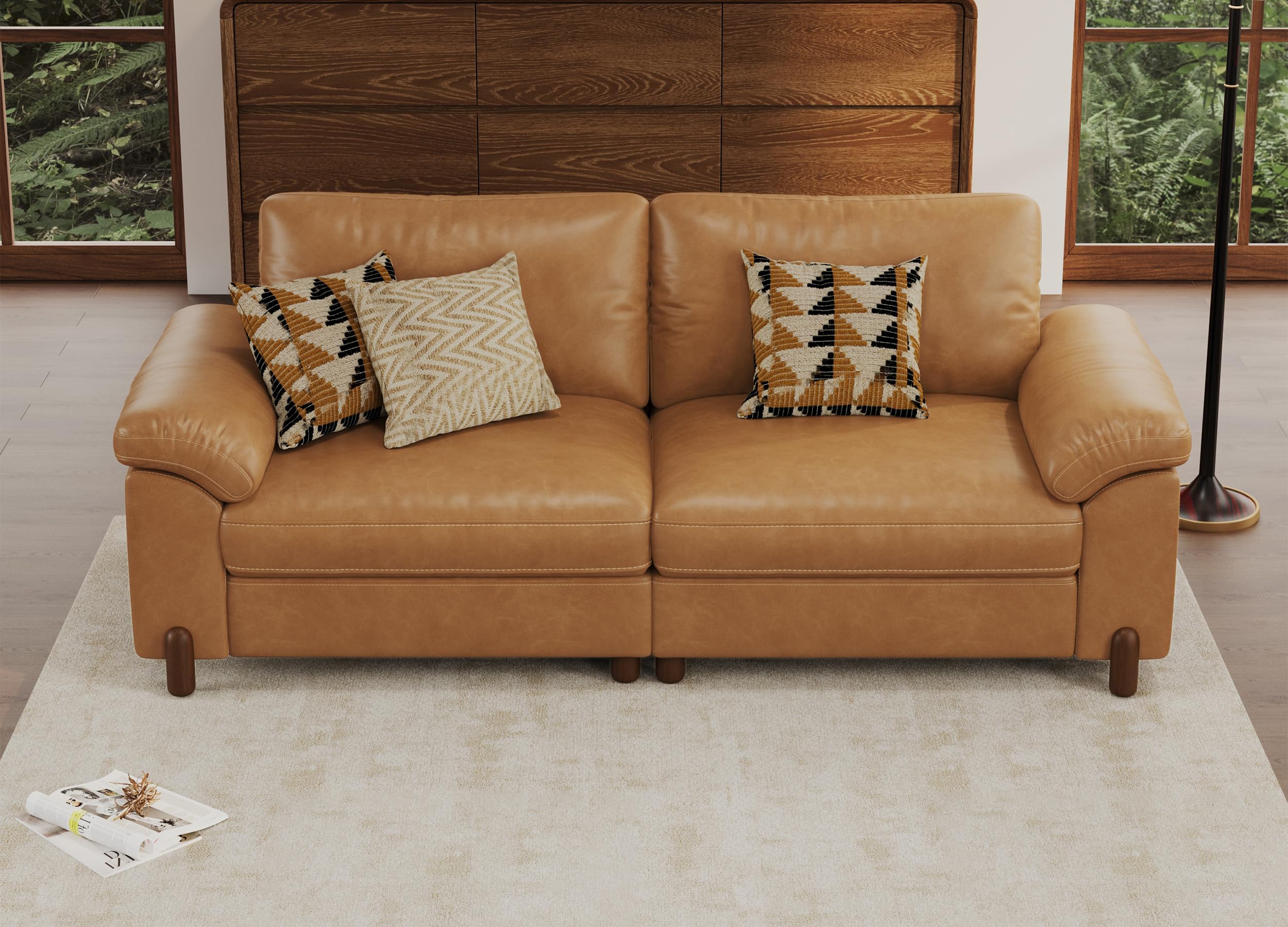 SITJOY Cloud Couch Sectional 2 Seater Loveseat in Brown Faux Leather