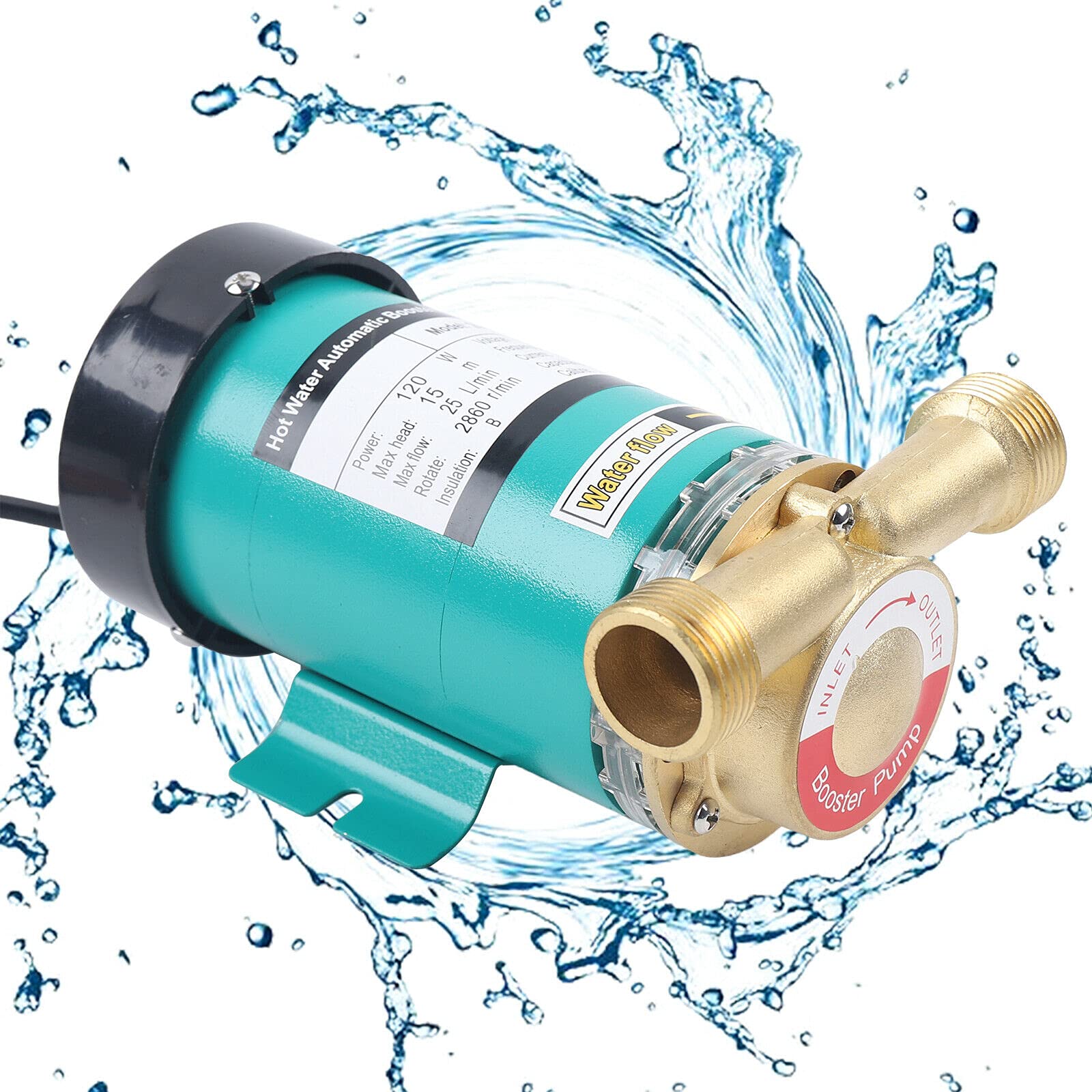 Romyix Black 120W 25L Hot Water Pressure Pump,Household Shower Taps Booster Pump Stainless Steel Circulating Pumps For Domestic Central Heating System, 25L/Min,15M/50Ft