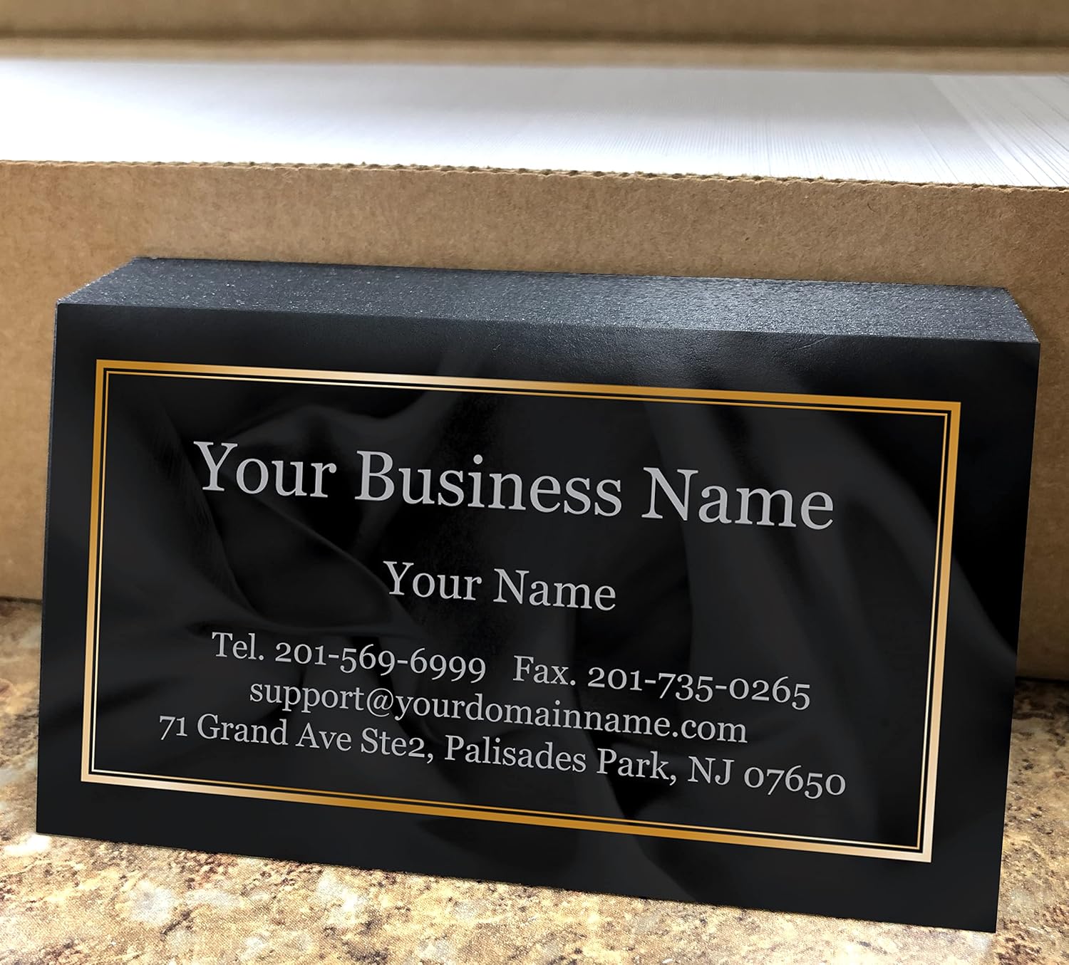Custom Premium Business Cards 500 pcs- Black Ocean Wave-16pt cover (129 lbs. 350gsm-Thick paper), Made in The USA