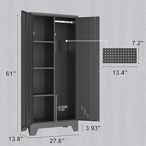 Miniatura 9 de Armario de almacenamiento de metal de 71 pulgadas con puertas, gabinete de acero multifuncional con cerradura para bañogaraje, almacenamiento de