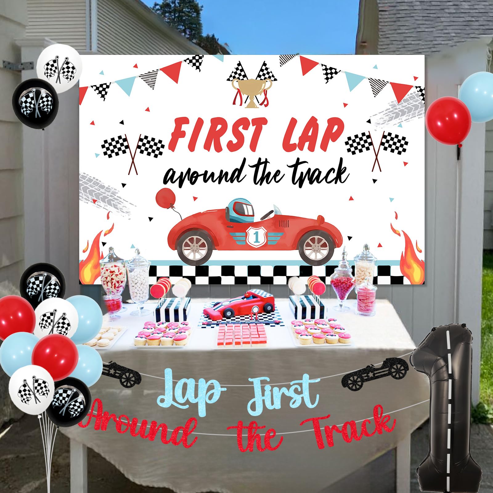 Decorazioni per primo compleanno auto da corsa per ragazzi, primo giro intorno alla pista, banner per auto da corsa per decorazioni di compleanno Fast One, decorazioni vintage a tema auto 1a festa