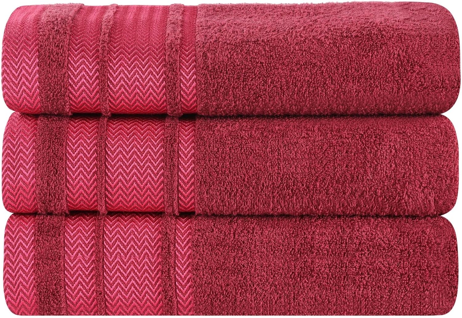 BNM Cotton Bath Towel Set, Luxury Towels, Ideal for Master Bath, Guest Bathroom, Fast Drying, Shower, Spa, Bath Towels, Soft, Fluffy, Absorbent, Home Basics, Bath Towel Set of 3, Cranberry
