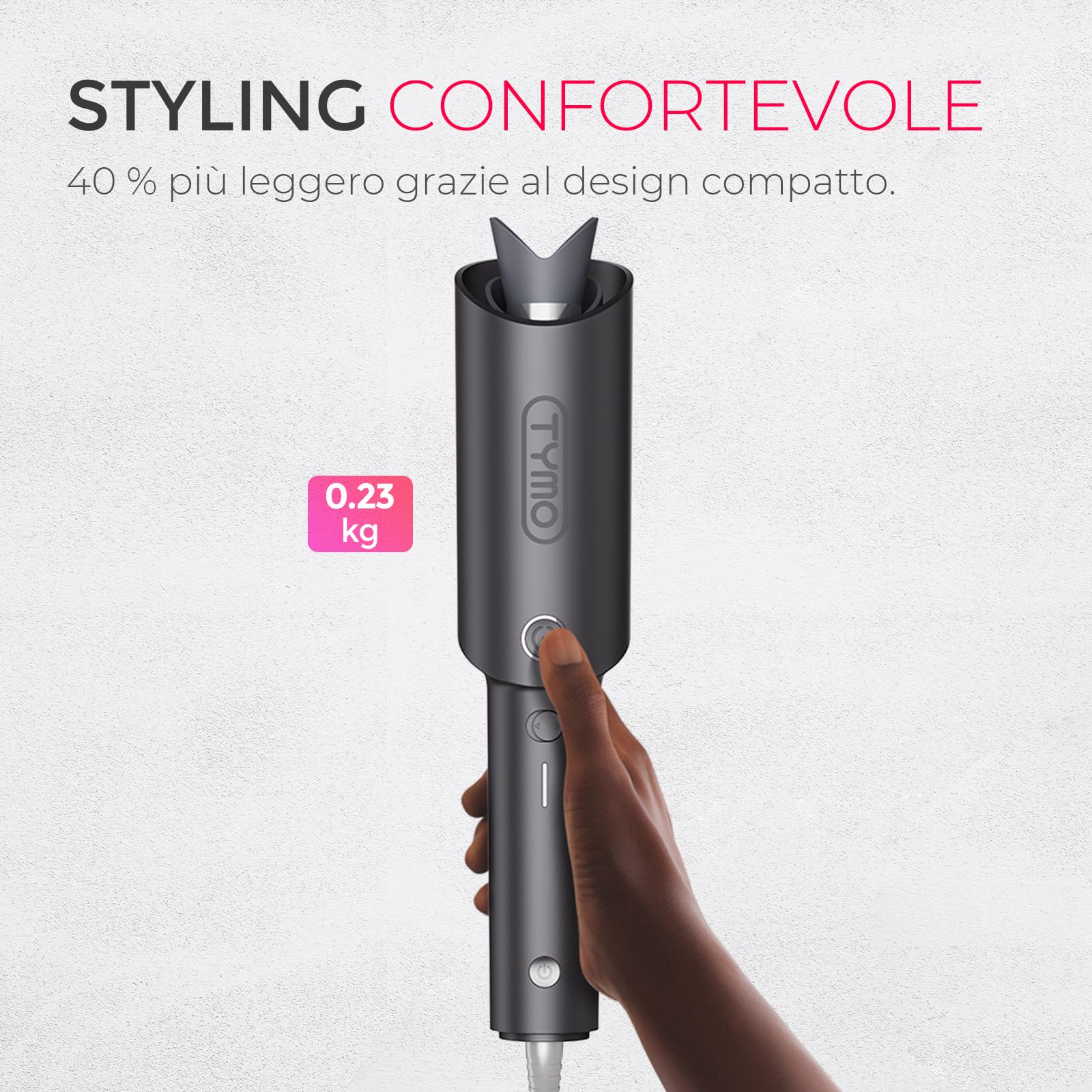 TYMO CURLPRO Arricciacapelli Automatico per Grandi Ricci -Ferro Capelli Rotante Automatico 25mm, 160-210℃, Anti-scottatura Beach Waves Piastra Boccoli per Capelli, 500M Ioni Negativi, Grigio Metallico