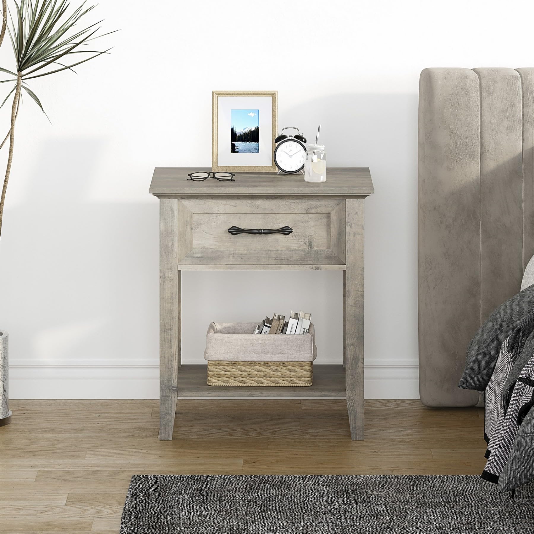 grey nightstands and dresser SICOTAS Fluted Dresser and Nightstand 3 Piece Set Bedroom Sets, Grey Alder 6-Drawer Dresser and Nightstand Set, Fluted Drawers Storage Bedroom Sets