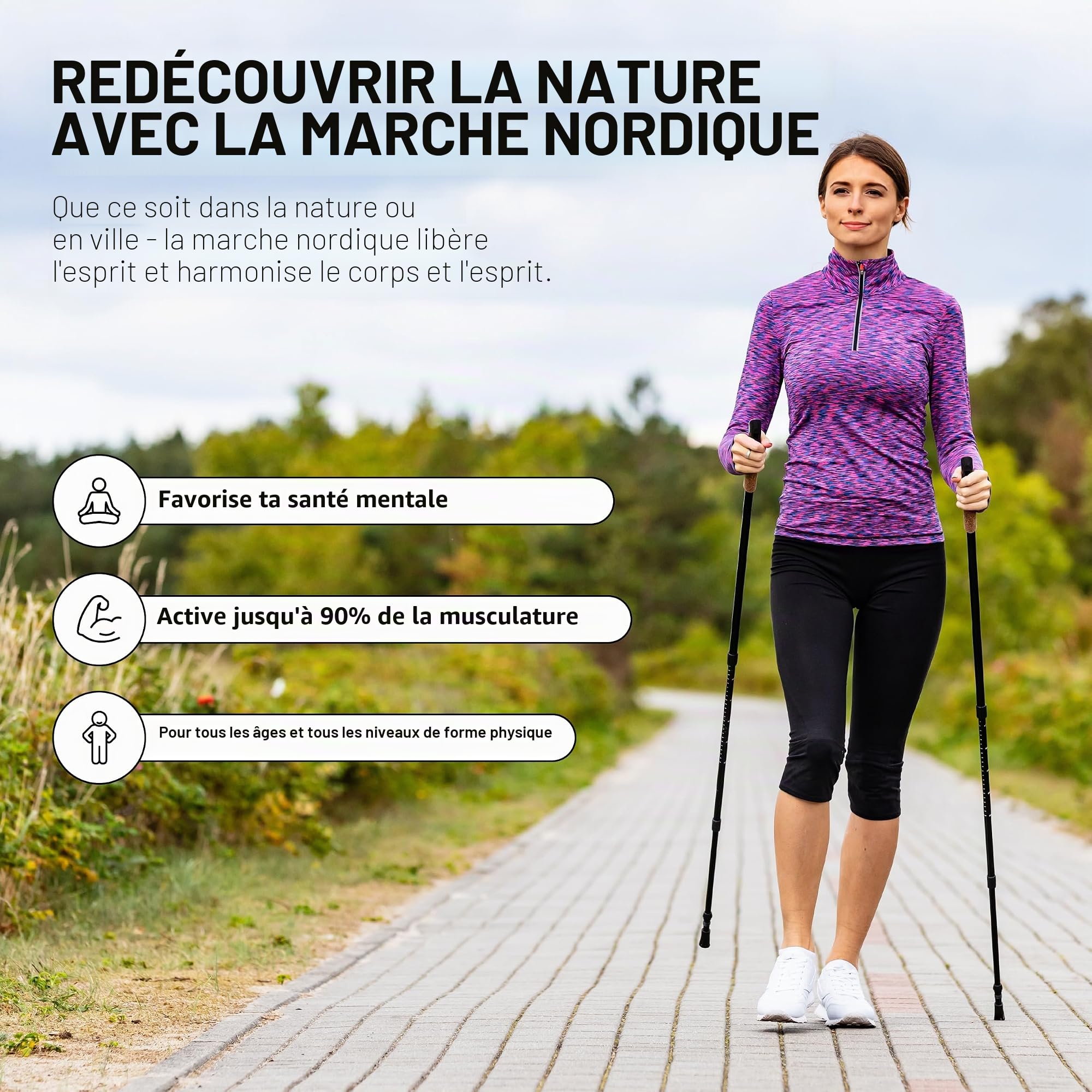 Bâtons de marche nordique Premium - Haute Qualité - ultra-léger - Walking Sticks