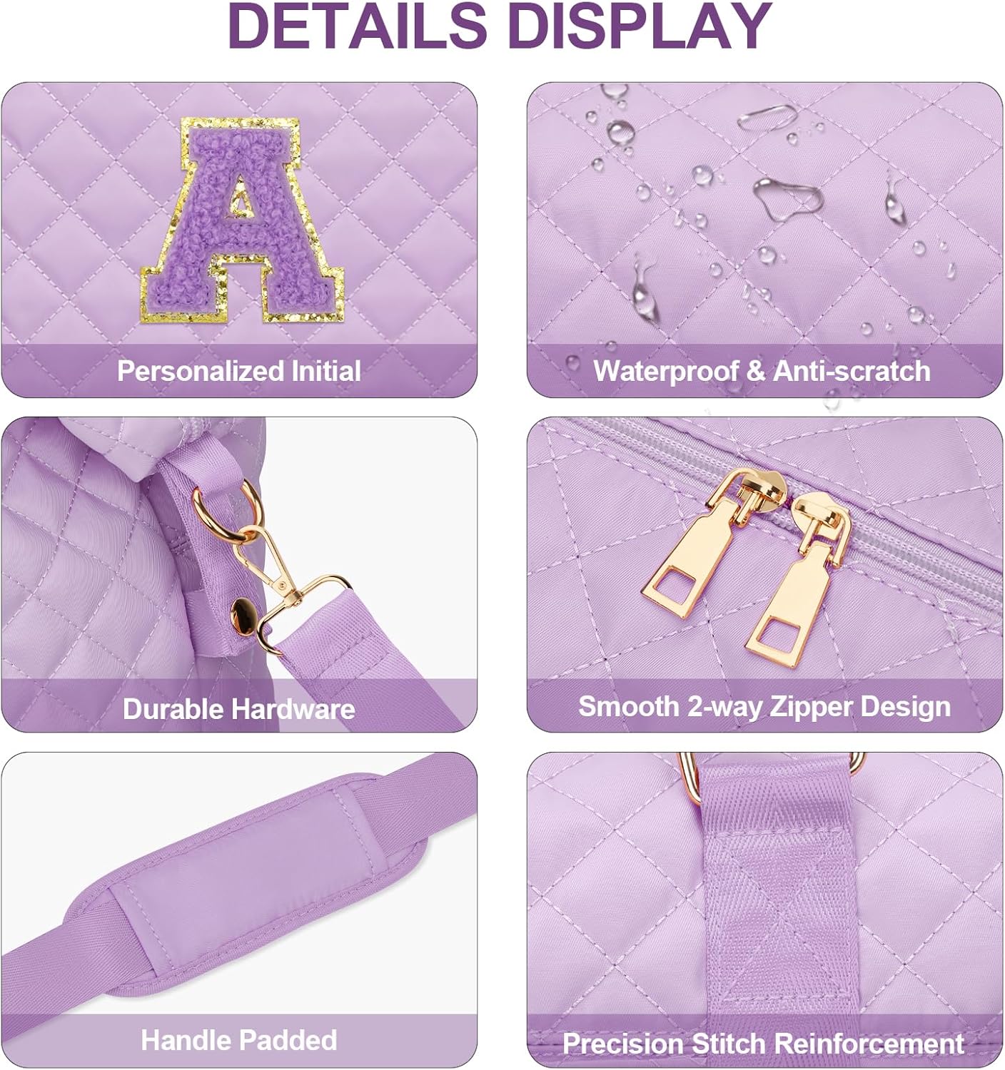 Valentines Gifts for Teen Girl, Initial Travel Duffle Bag, Personalized Women Weekender Overnight Bags, Gift for Daughter Kid Girl Wife Friend（Purple,A) - Image 7
