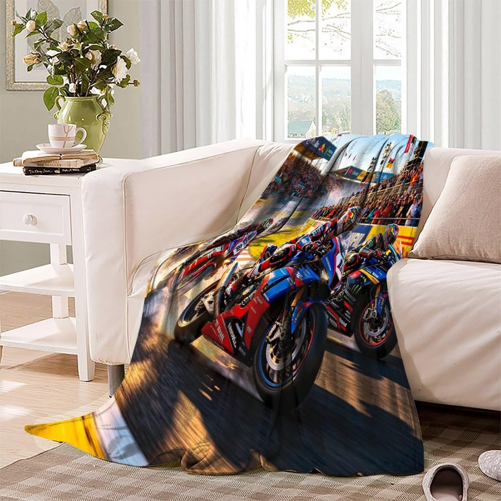 Motor Road Racing Przytulny koc na sofę, koc wełniany, 200 x 230 cm, ciepły miękki koc polarowy na sofę, kanapę, łóżko
