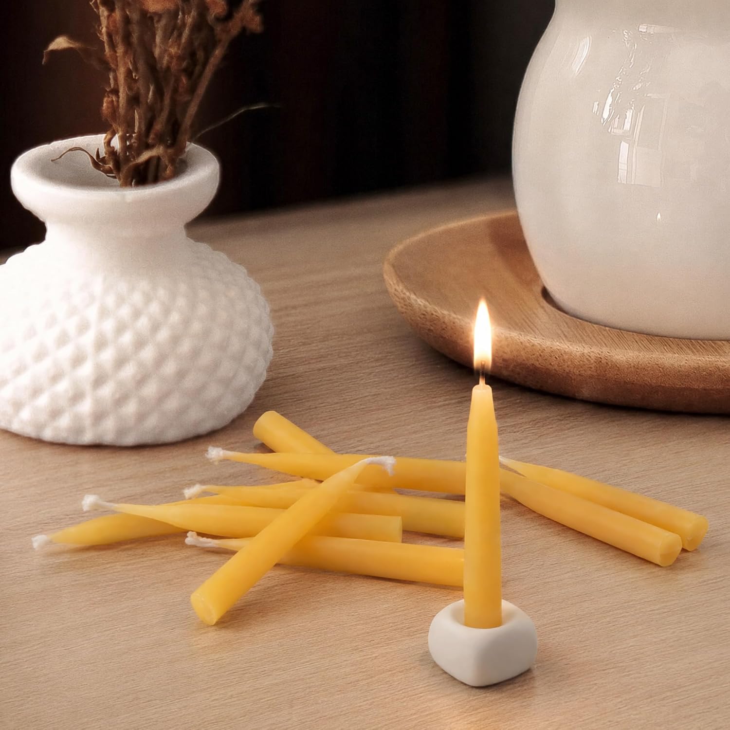 Natural Beeswax Candles 10 Pack, 20 Minutes Burning Mini Candles,Smokeless Dripless Bees Wax Candles for Yoga-Raw