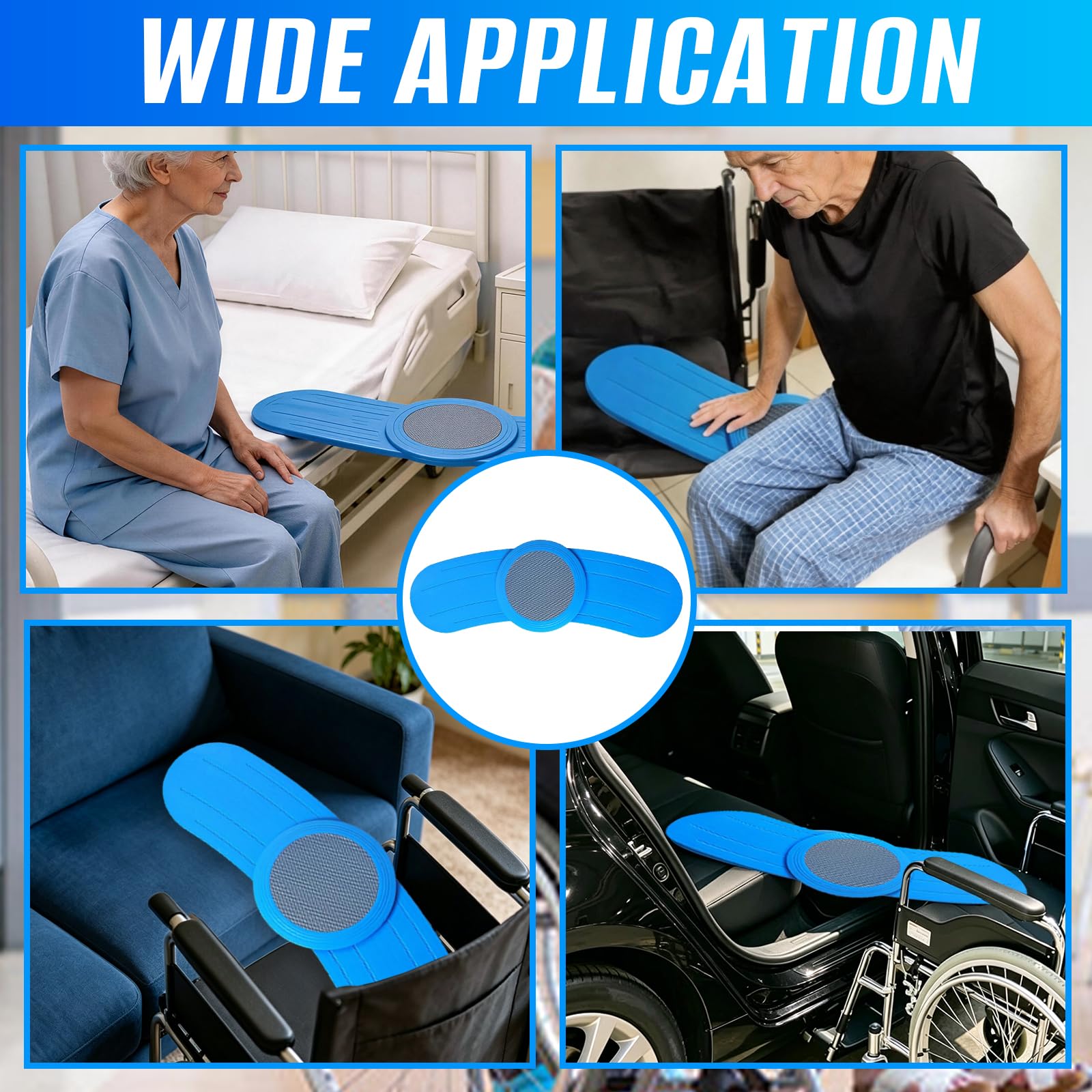 Transferbrett für Rollstuhlfahrer, 90 cm Patientenlifter Transferhilfe Rutschbrett mit 360° Verschiebbarer Drehscheibe, 150 kg Tragkraft,Transfer Senioren vom Rollstuhl zum Bett, Toilette, Auto