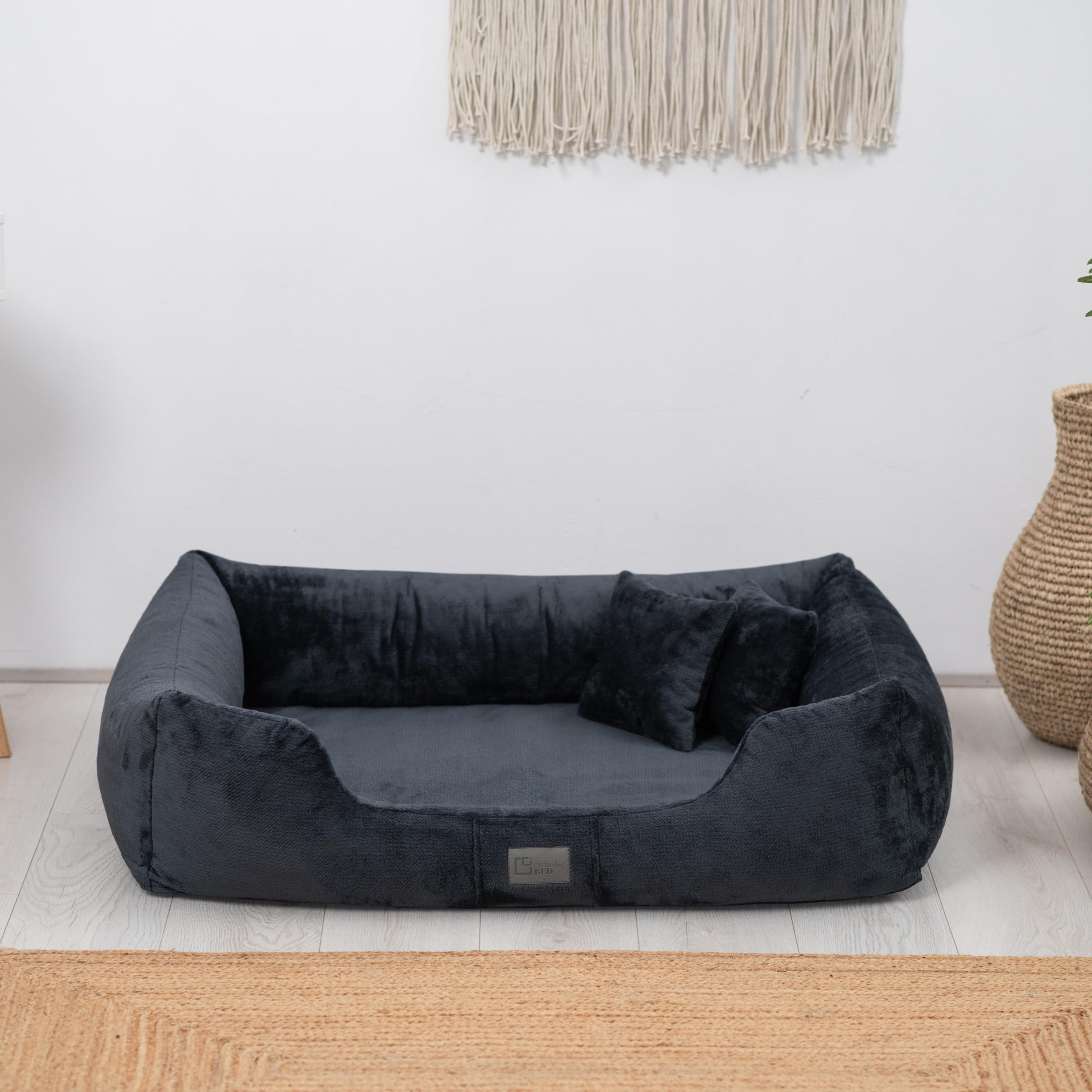 Cama Ortopédica Candy | Felpa | Duradera | Base Antideslizante | Sofá para Perros (L+|90x70cm, Azul Marino)