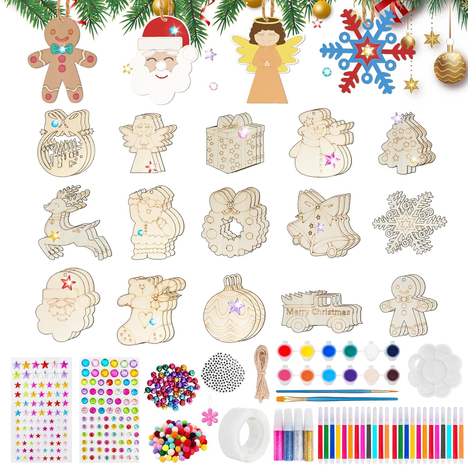 Addobbi Natalizi per Albero, 237 Pcs decorazioni nnatalizie in legno