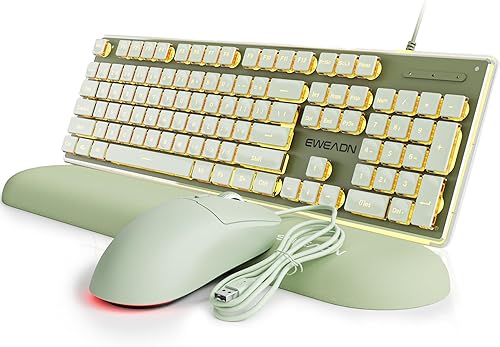 EWEADN GX710S Wired Keyboard and Mouse Combo with Wrist Rest, Warm Backlit USB Keyboard, Silent Computer Keyboard with Pudding Keycaps, 1600 DPI RGB Mouse, Plug & Play for for Laptop/PC-Green