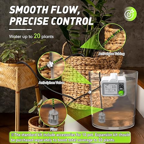 Miniatura 7 de RAINPOINT Regadera automática de gran pantalla para interiores para hasta 20 plantas de maceta, modo de ciclo y remojo, sistema de riego por goteo