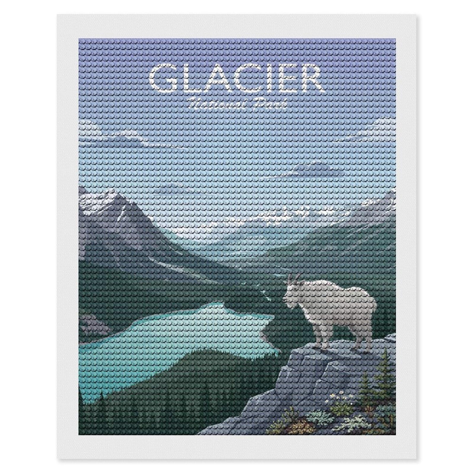Junmoney Glacier National Park DIY Diamond Art Canvas Kit 16"x20", for Teens, Aesthetic Room Decor, Farmhouse Decor, Canvas Picture, Birthday Gift